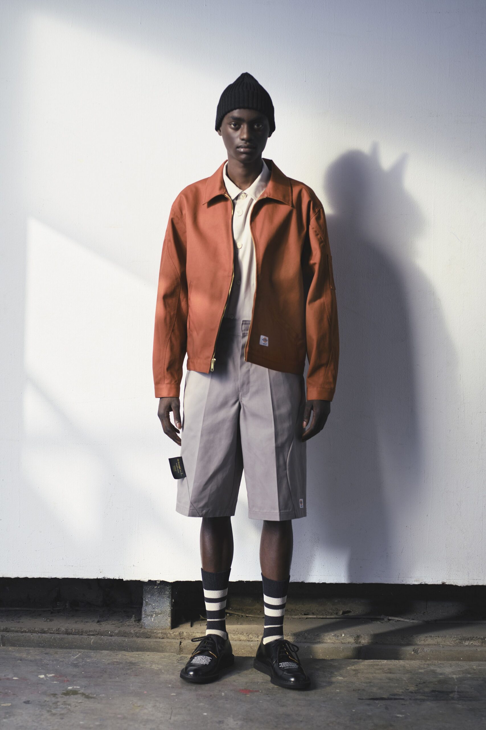 orange cotton long-sleeve collared relaxed jacket