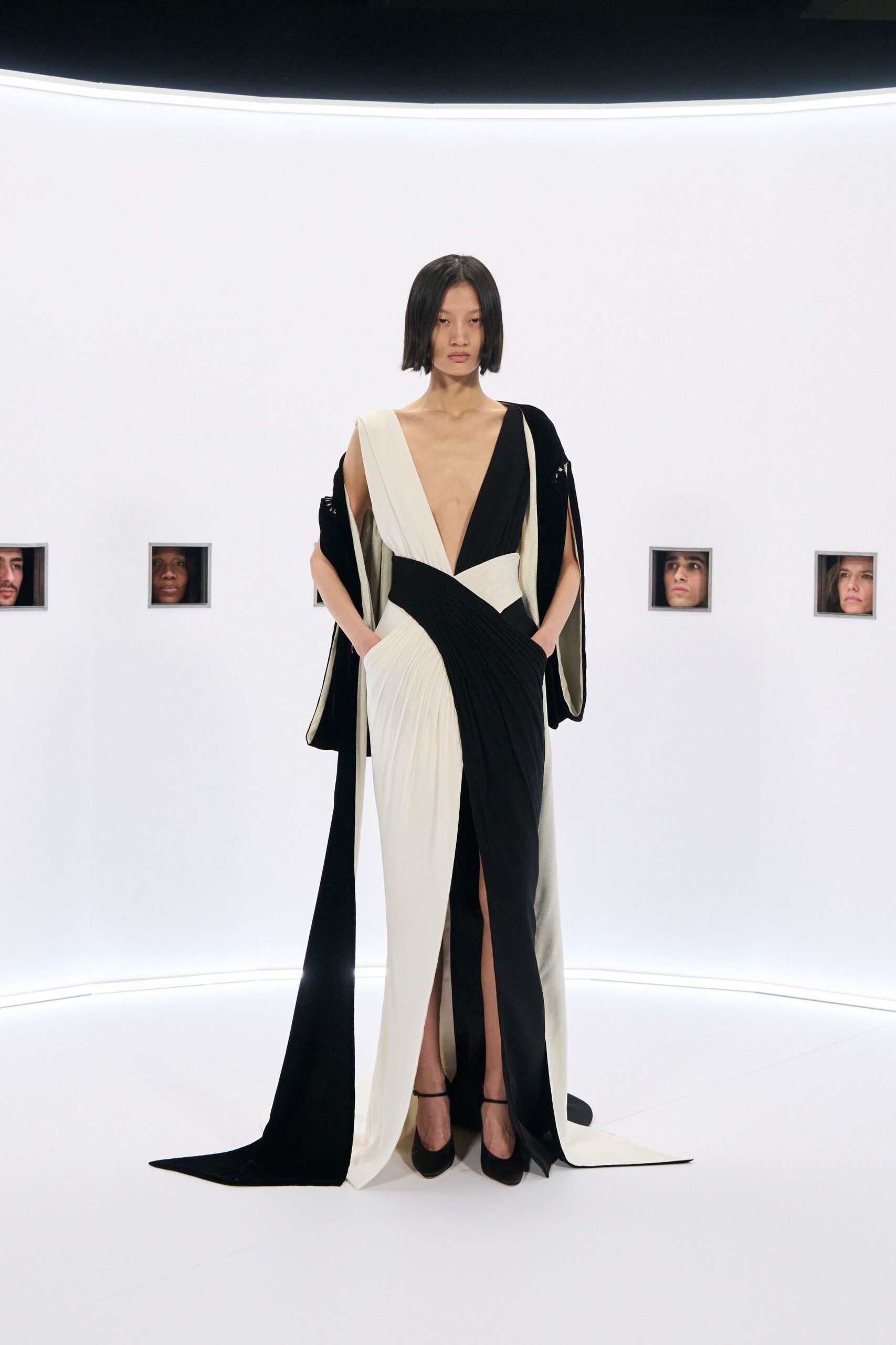 black and white silk gown