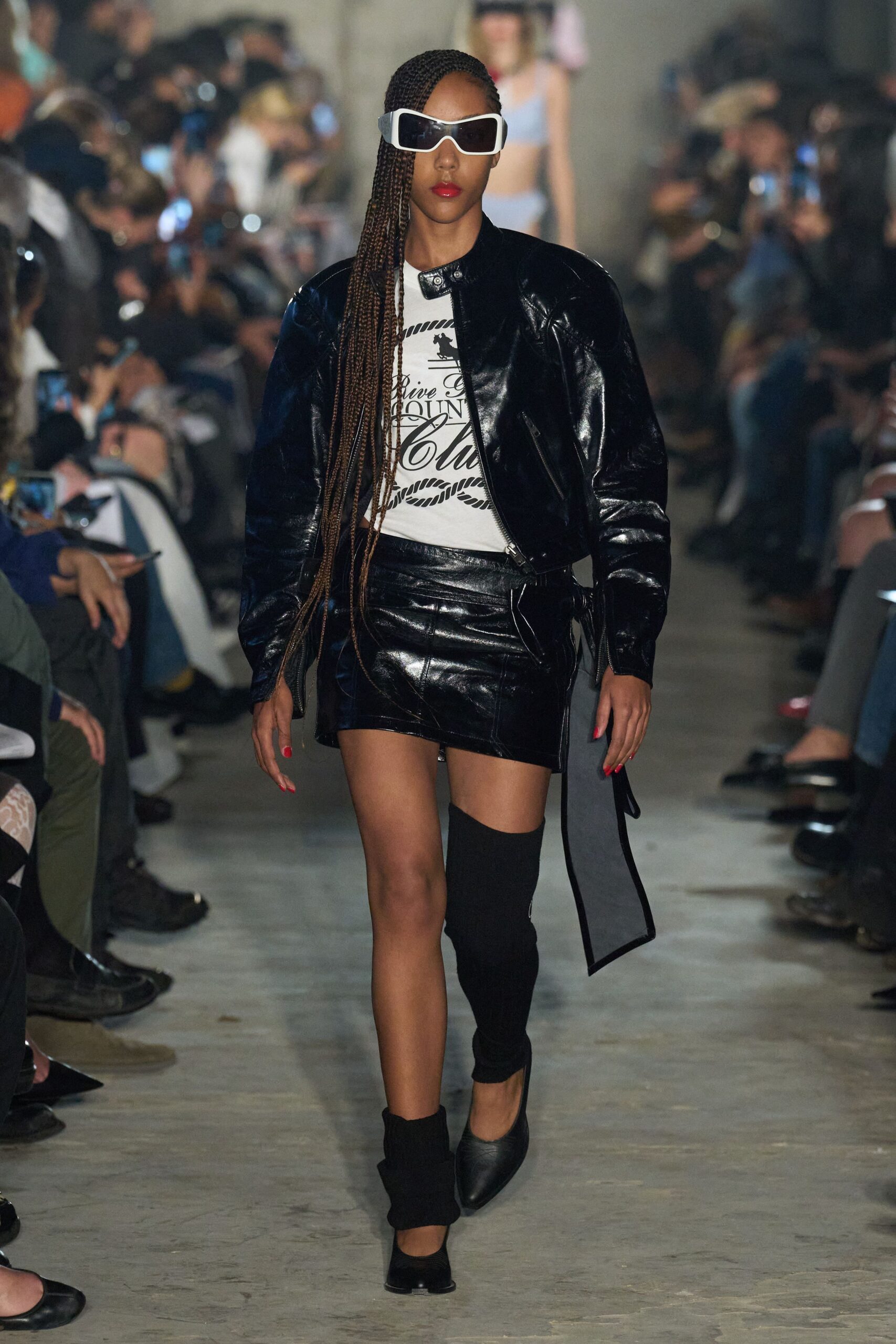 black leather jacket and skirt