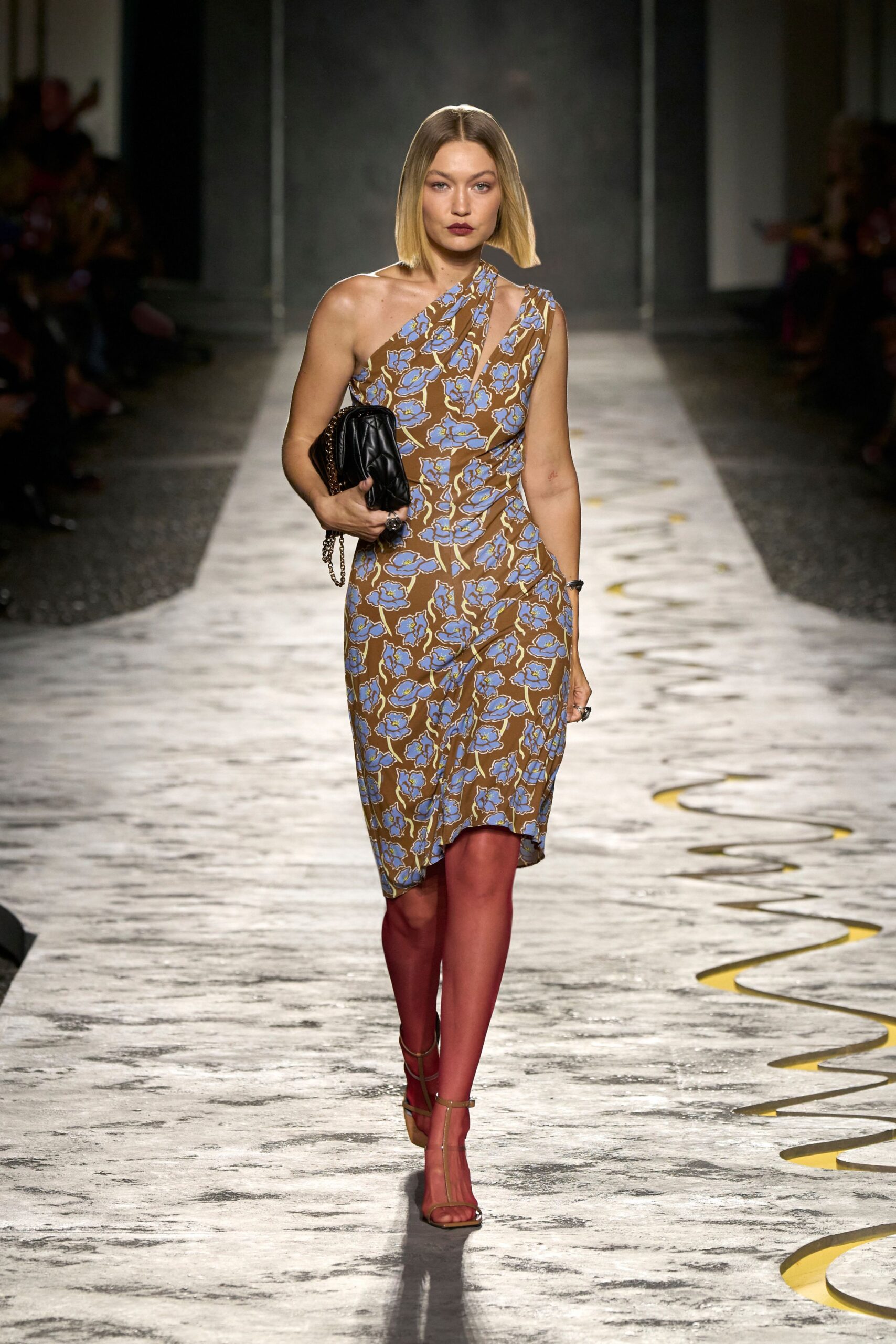 blue cotton sleeveless asymmetric fitted printed midi dress