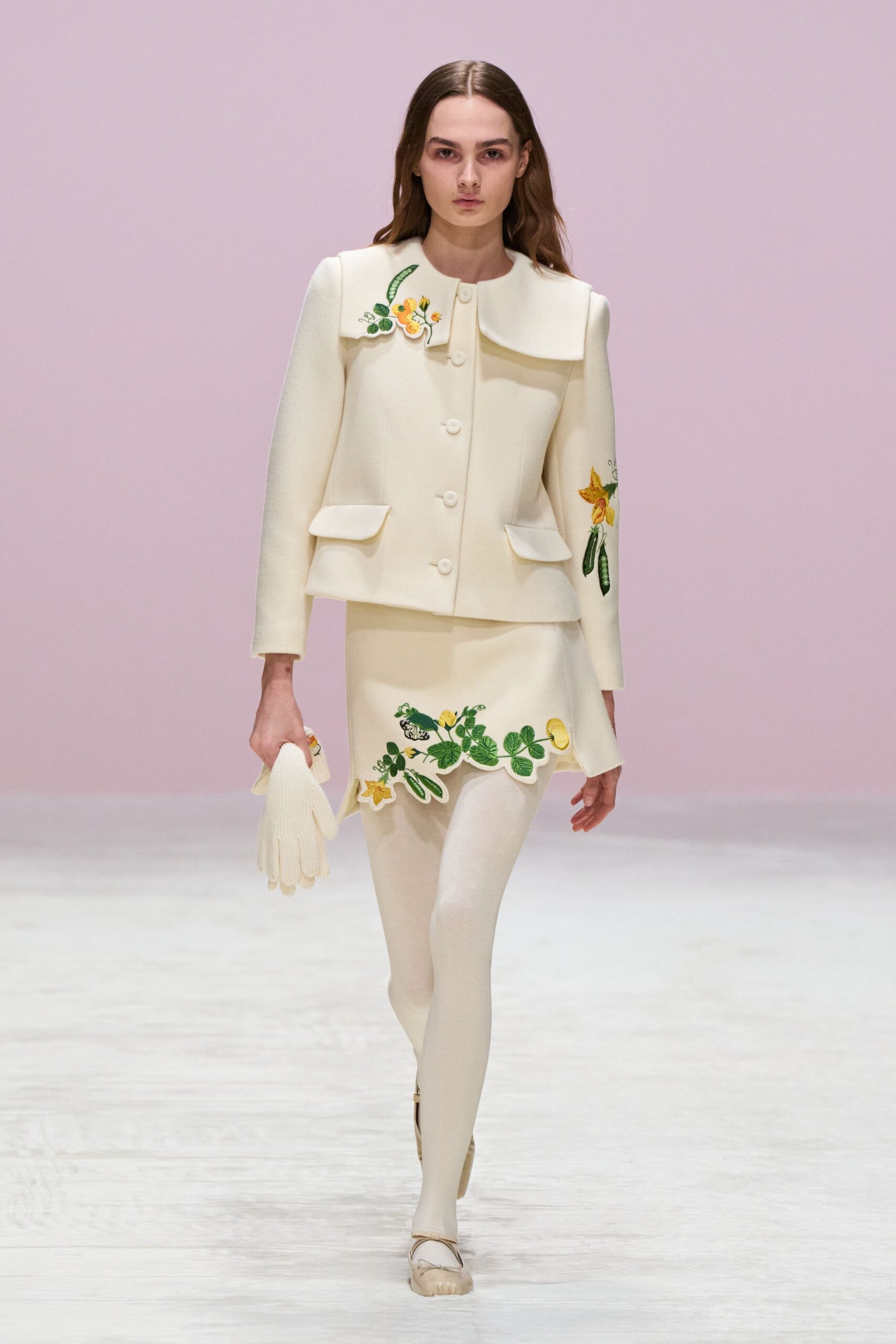 white cotton long-sleeve collared structured embroidered jacket