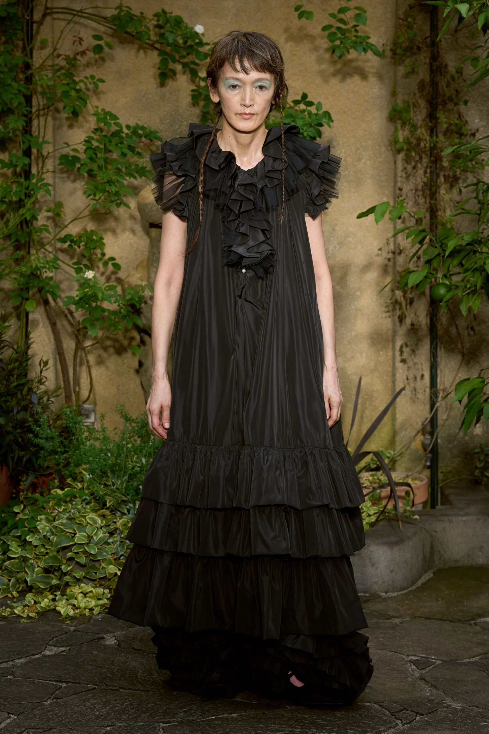 black ruffled tiered maxi dress