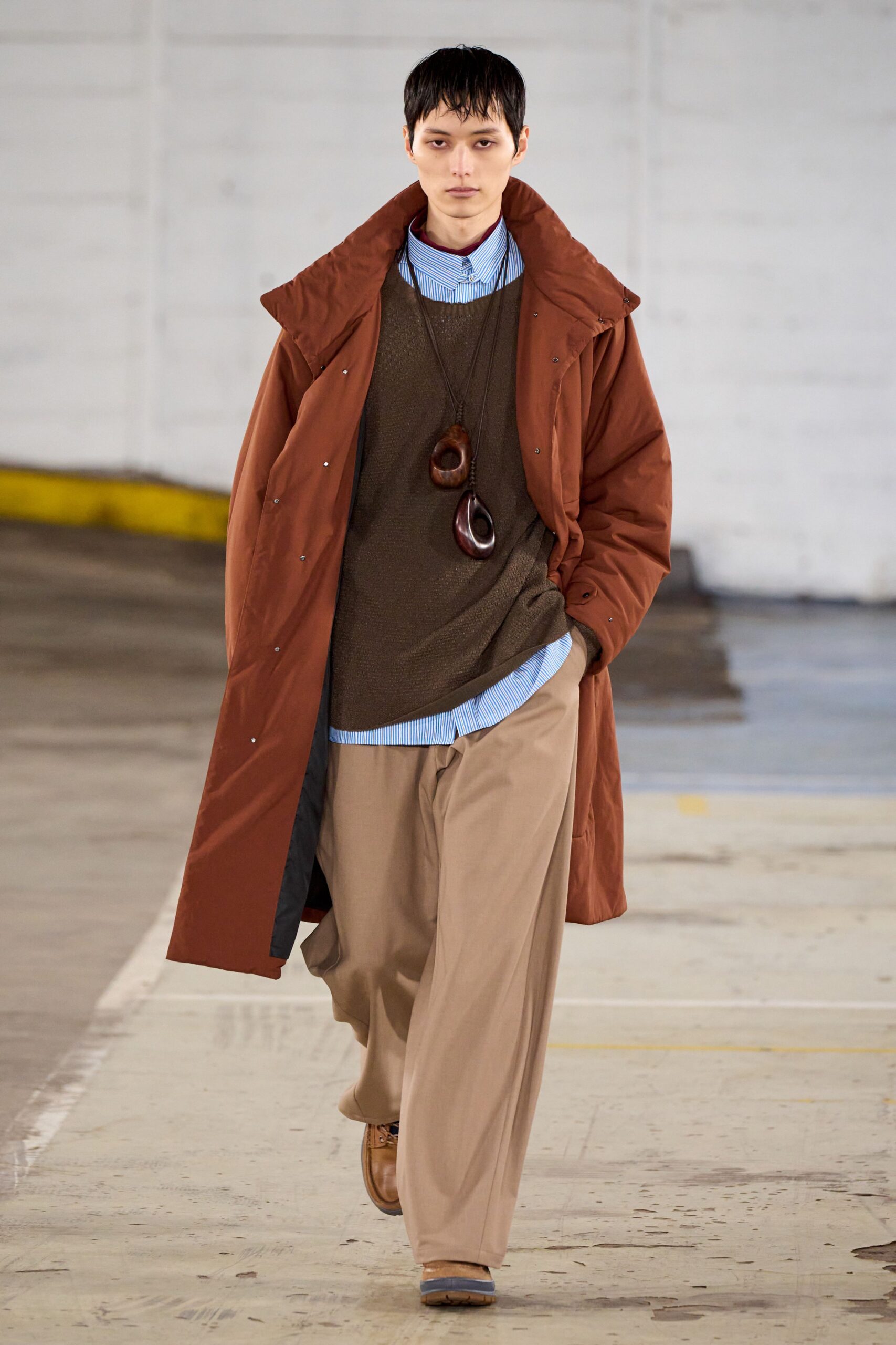 brown coat with layered outfit