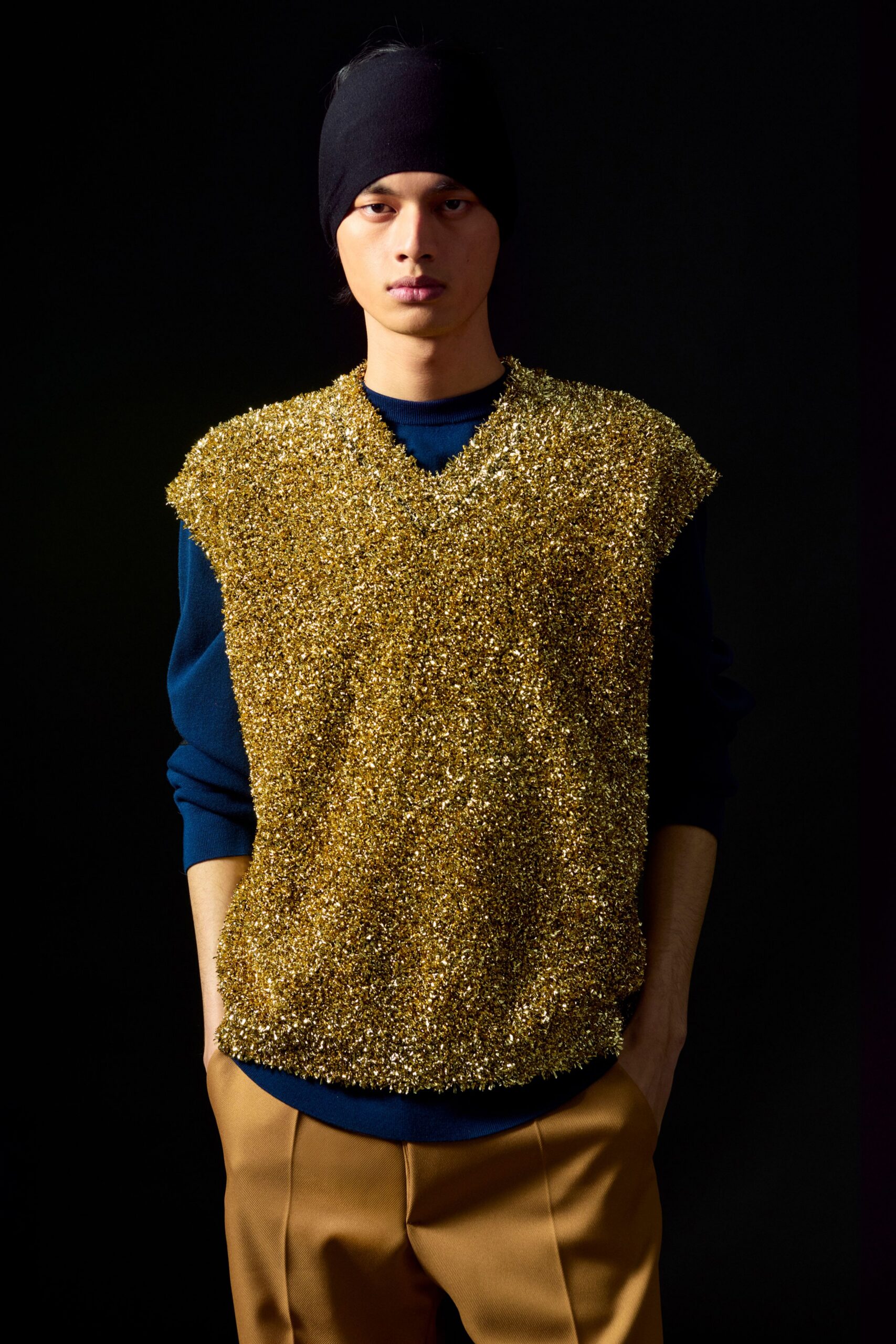 gold metallic sleeveless fitted layered shiny vest