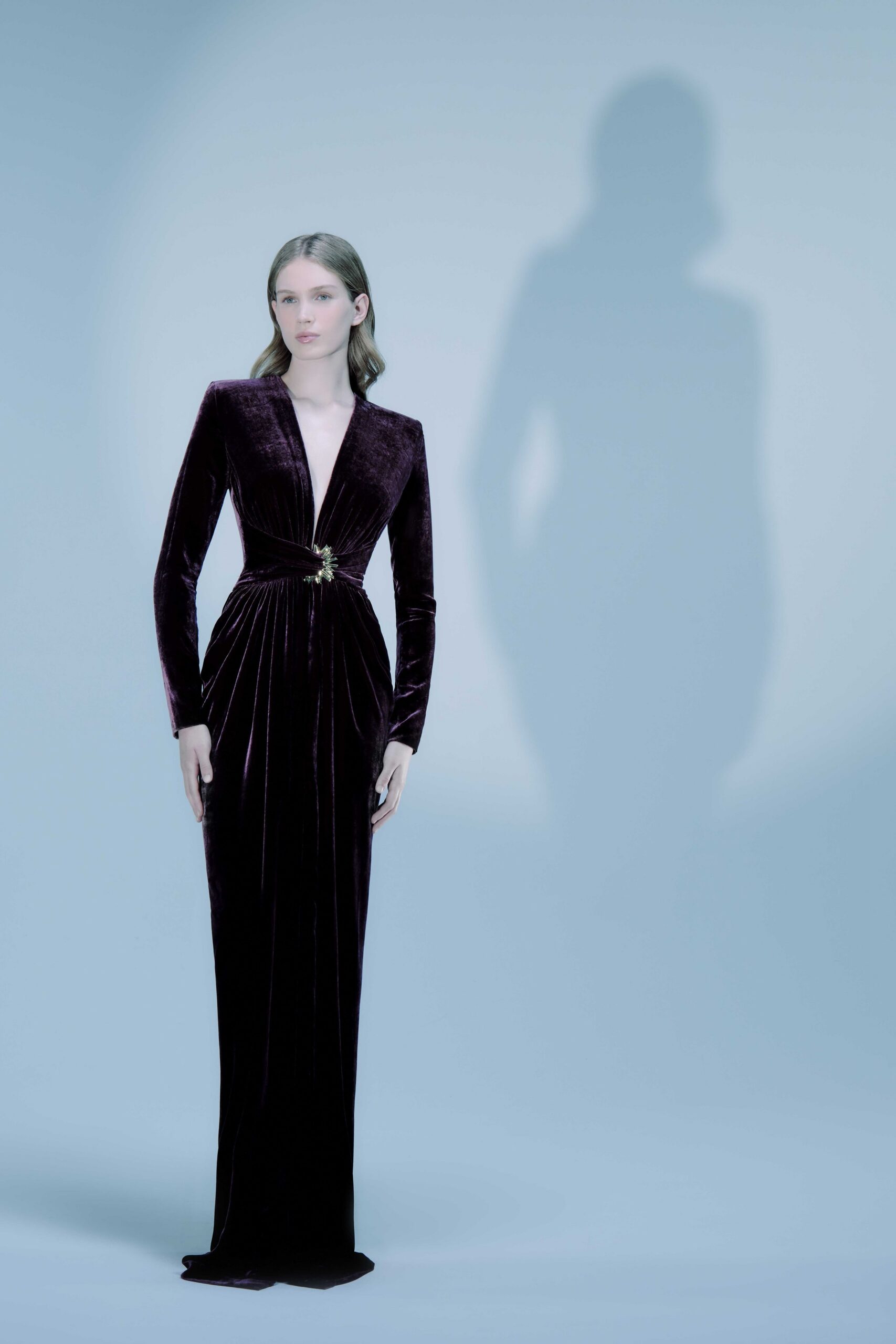 fitted purple velvet gown
