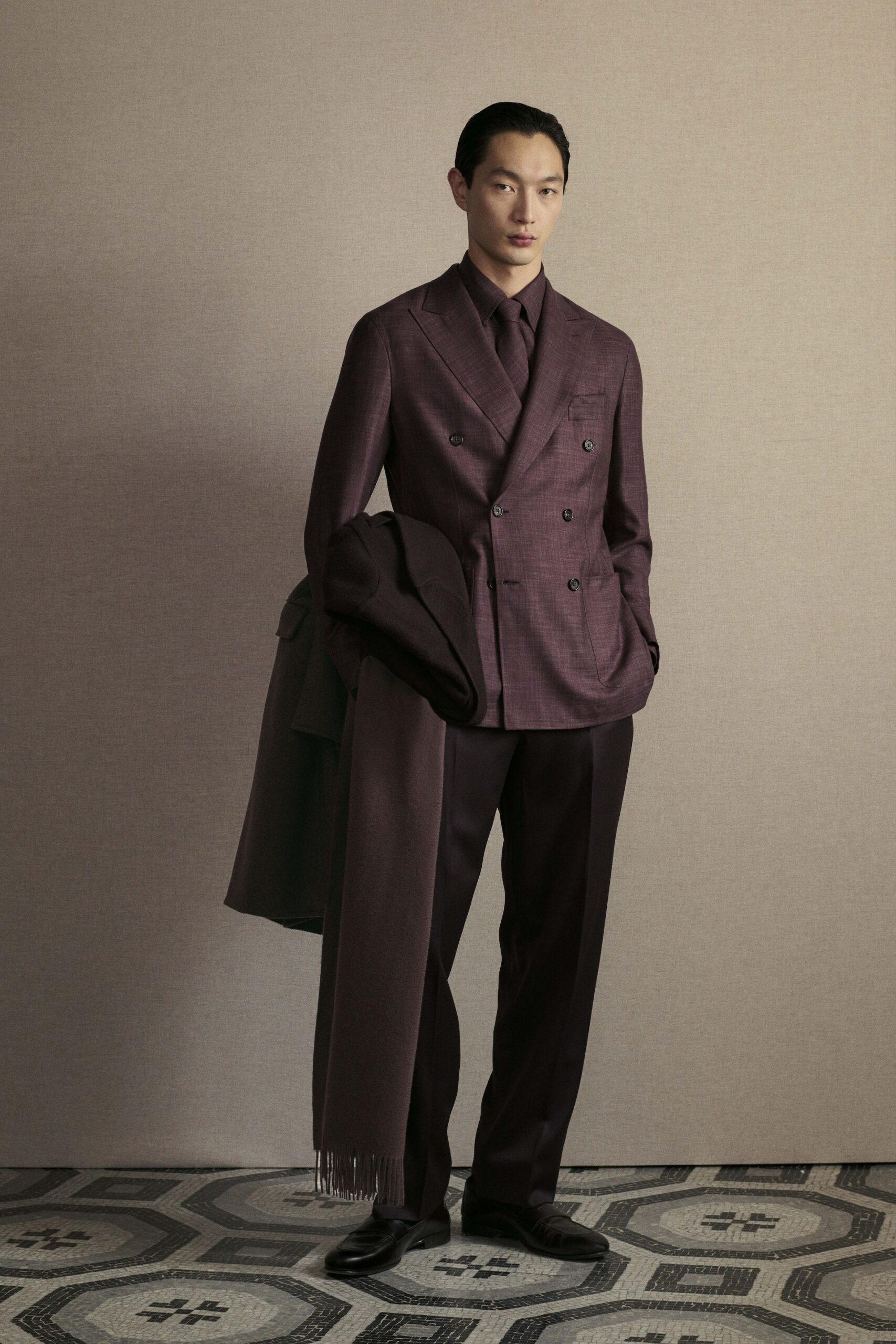 purple wool long-sleeve relaxed buttoned coat