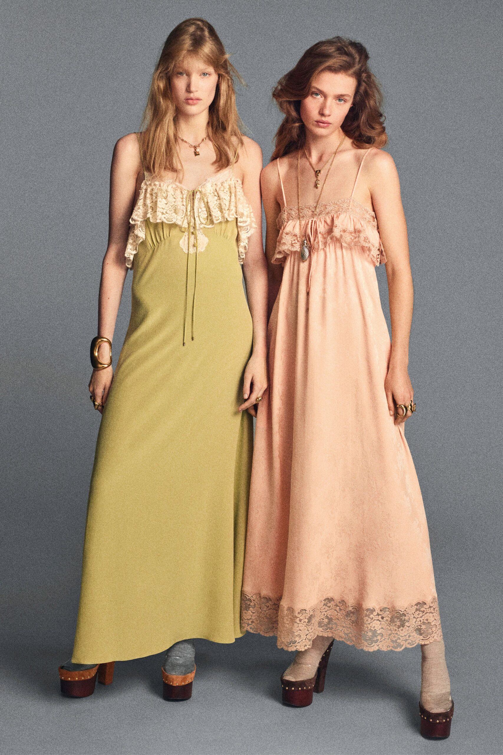 green cotton sleeveless v-neck fitted ruffled maxi maxi-dress