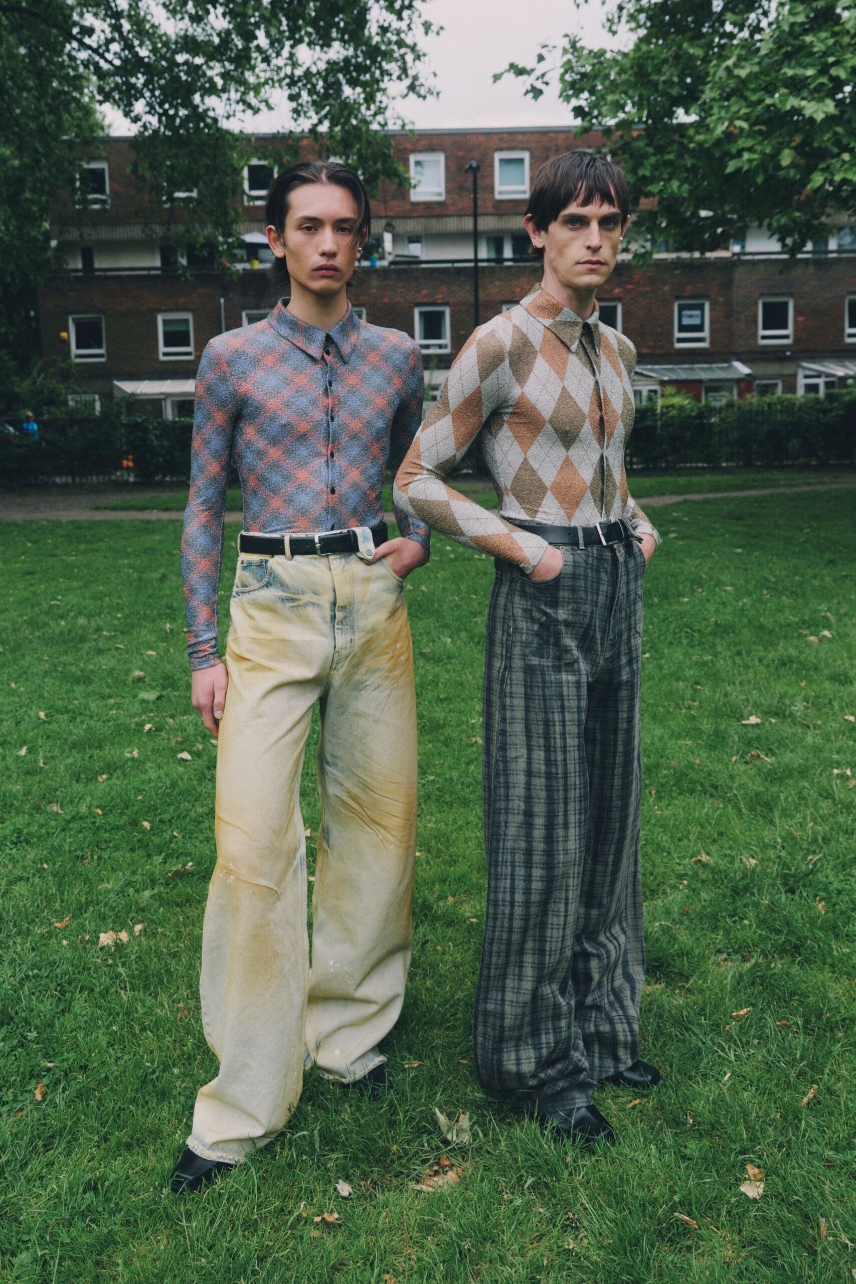 beige denim relaxed distressed pants