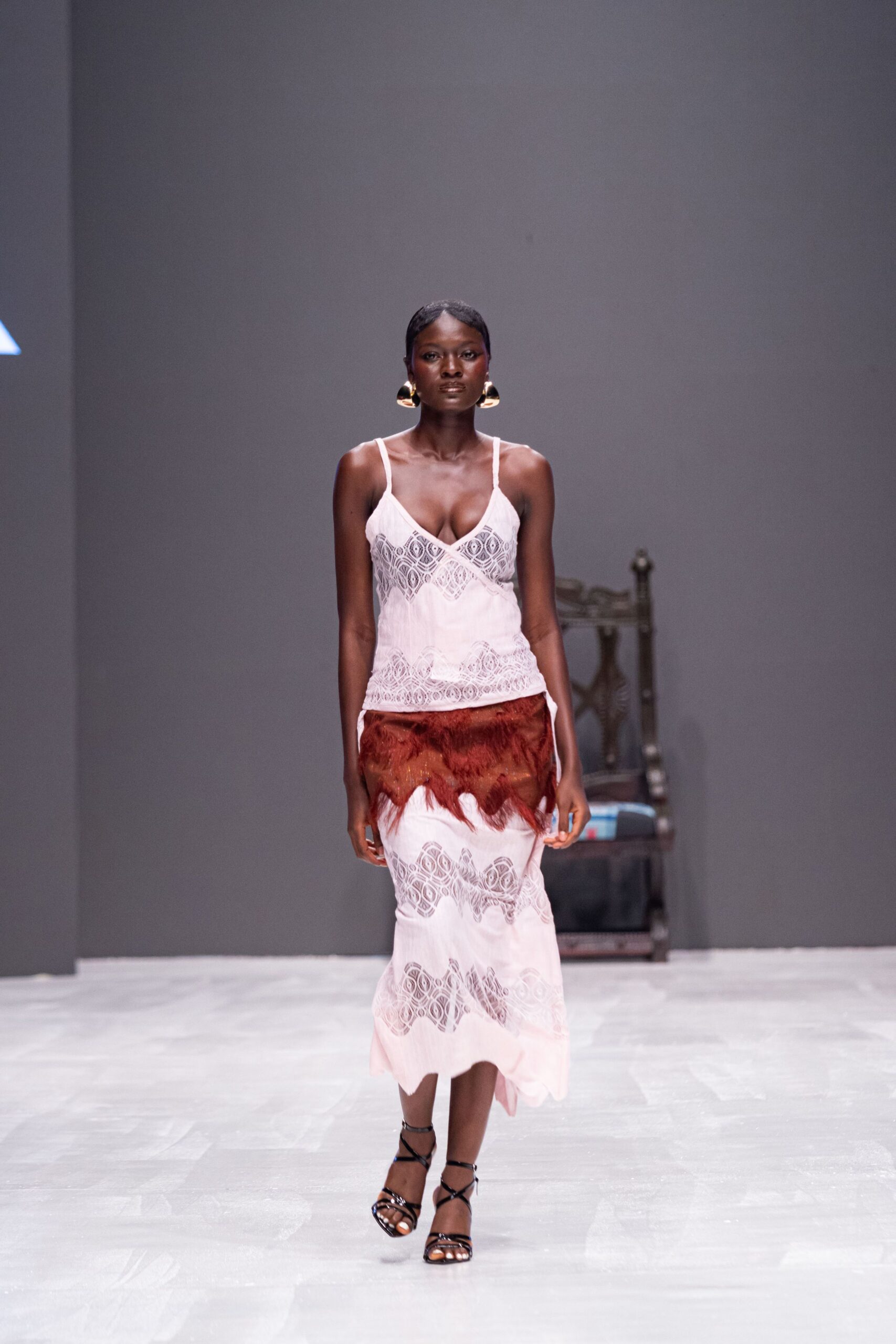 pink lace sleeveless v-neck fitted layered ruffled dress