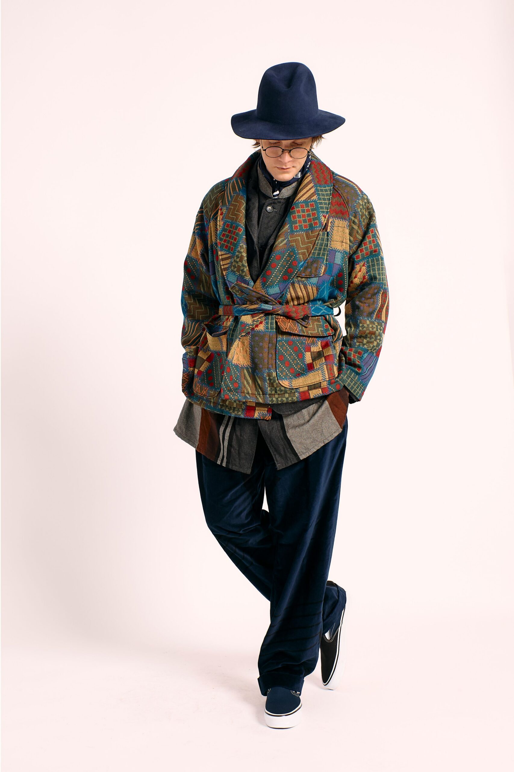 multi cotton long-sleeve collared relaxed layered zippered jacket