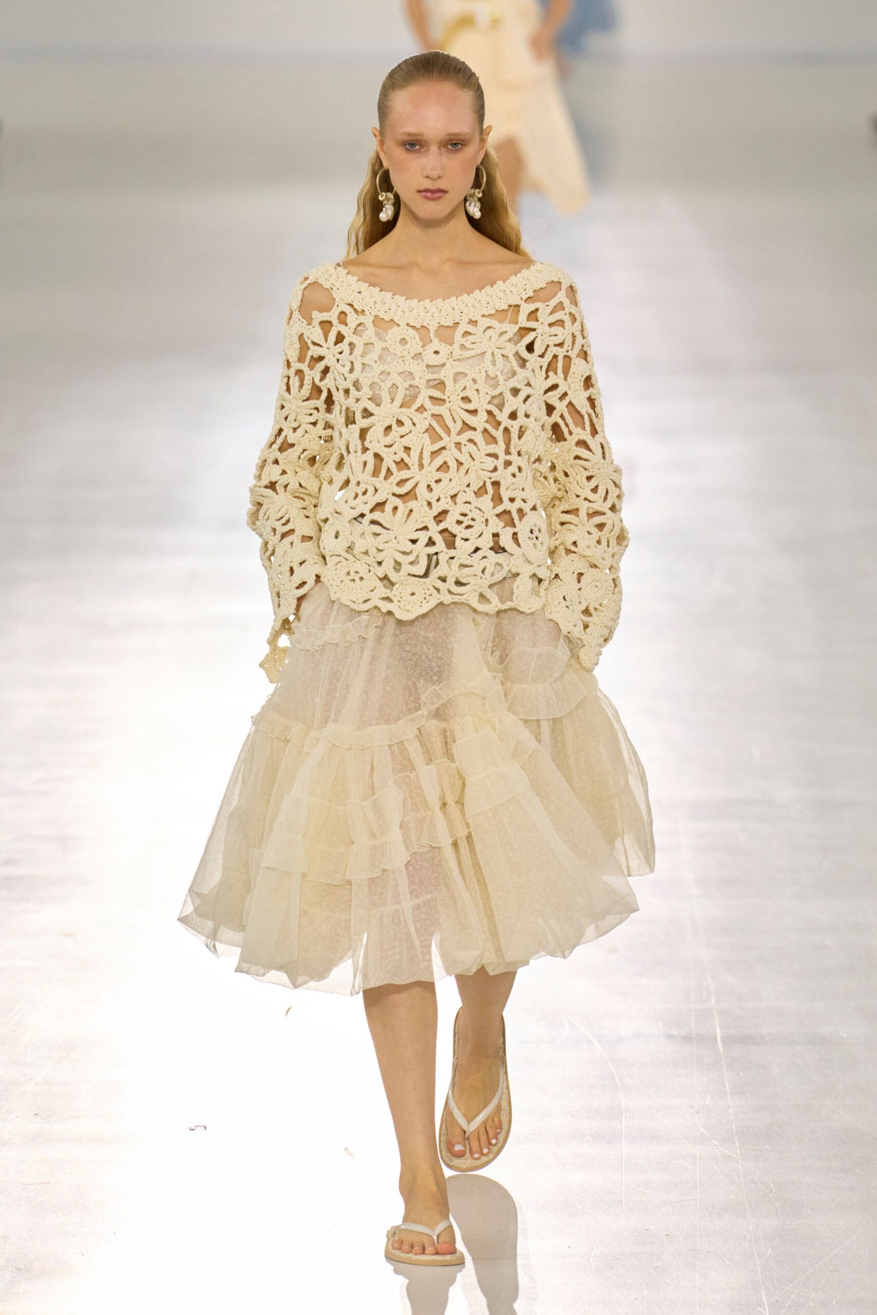 beige crochet top ivory tiered skirt