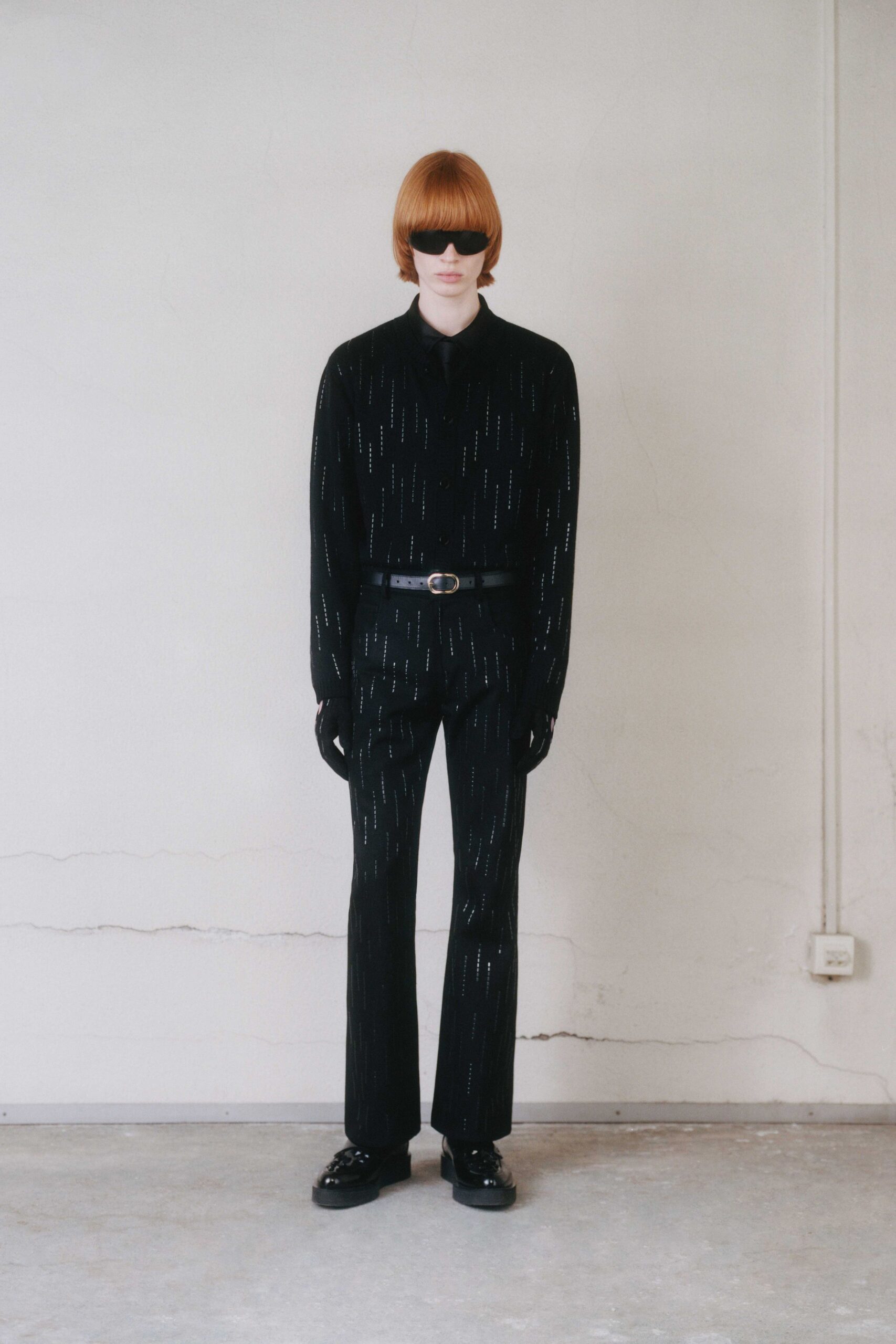 black fitted shirt and pants