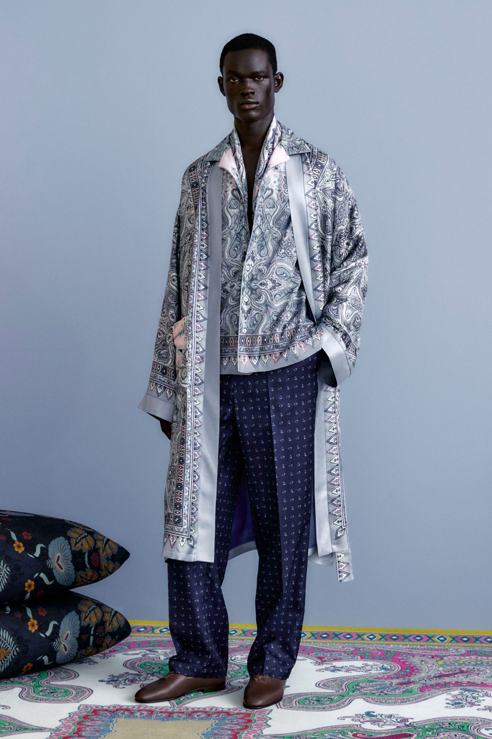 printed silk shirt and pants