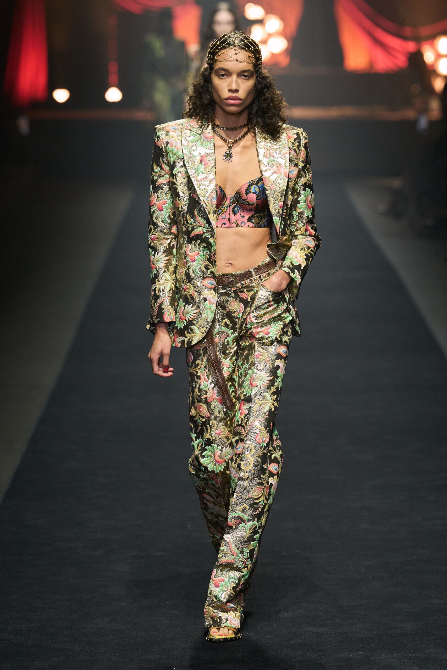 multi silk long-sleeve collared tailored floral embroidered blazer