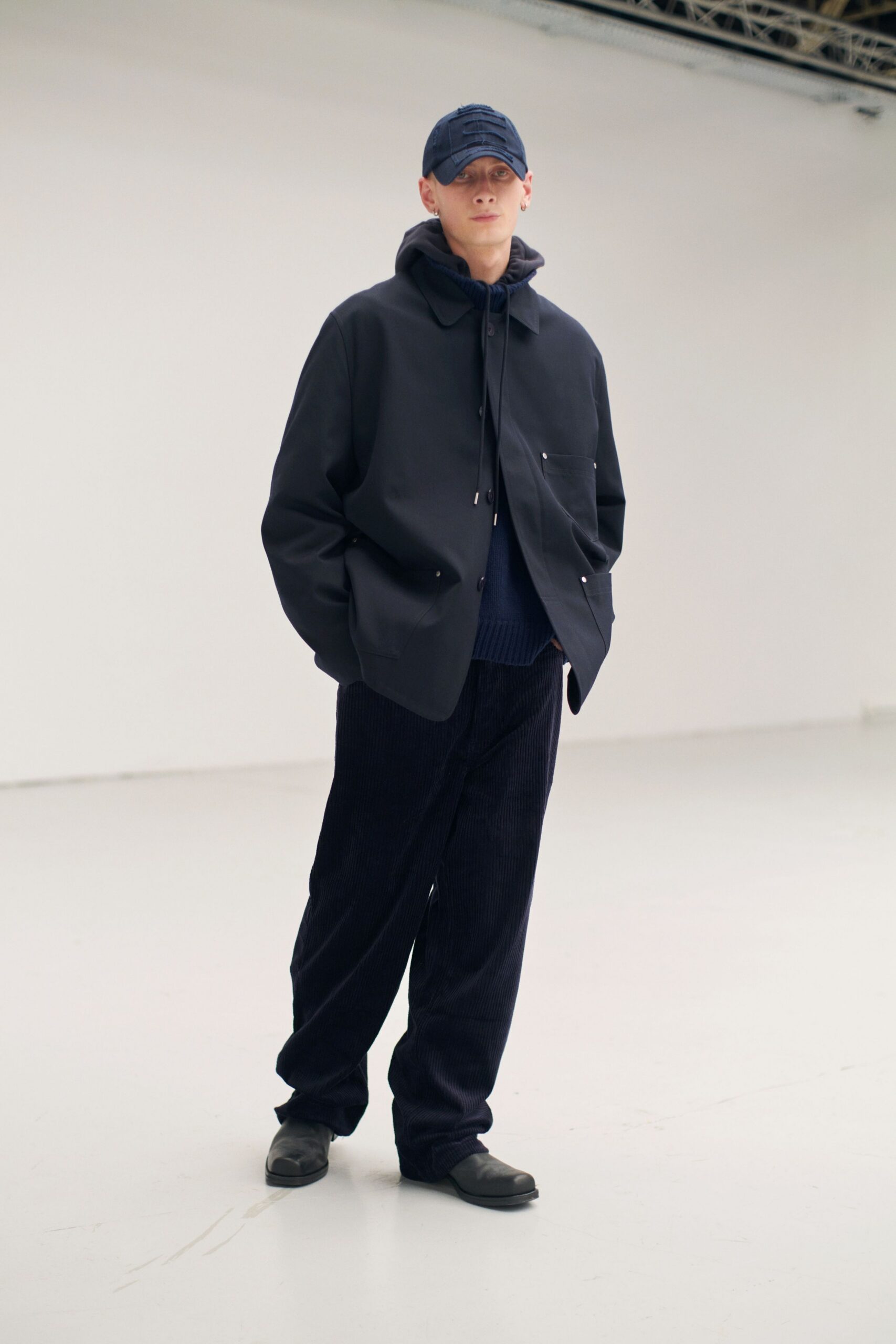 black relaxed jacket with hoodie