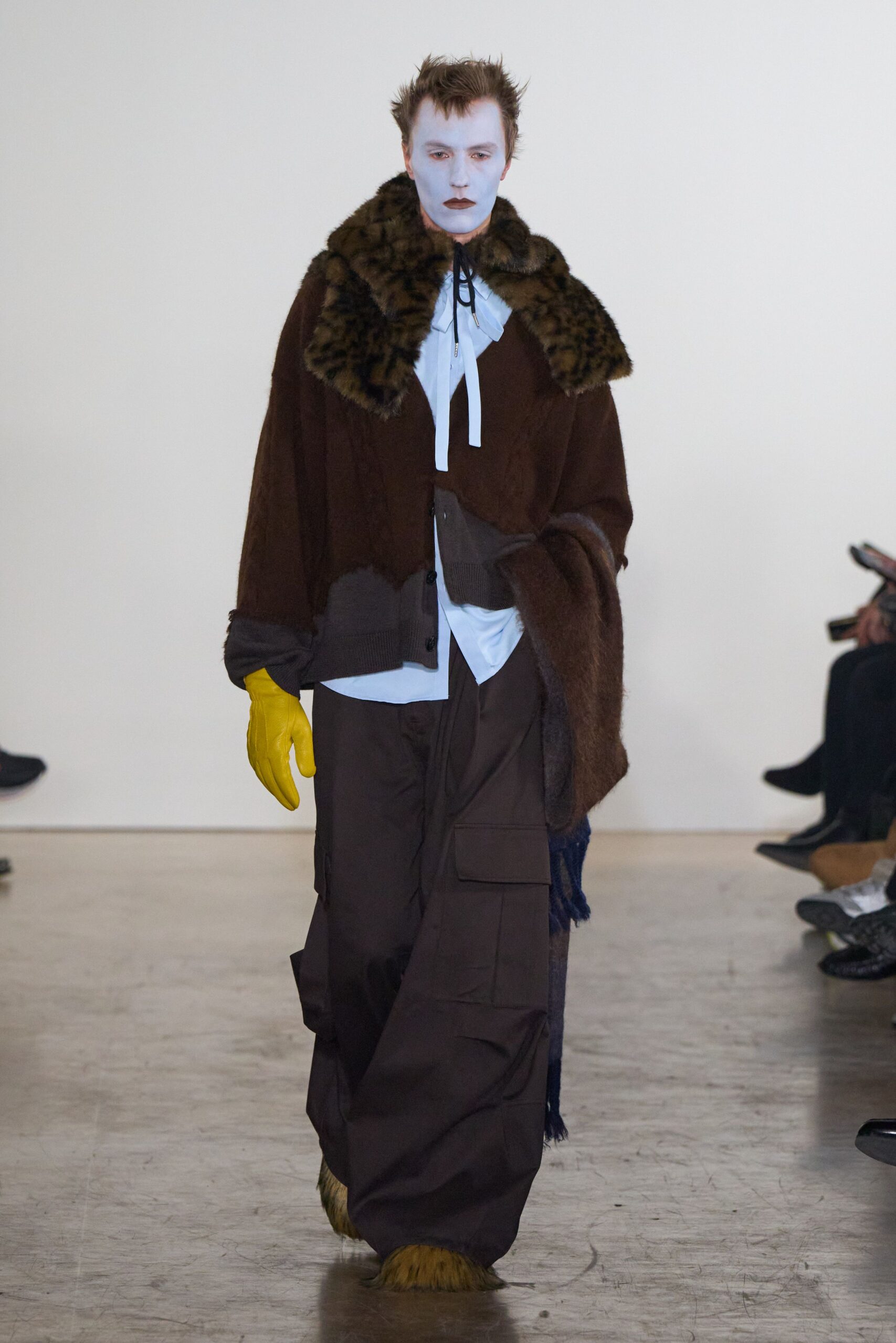 brown fur coat with white shirt