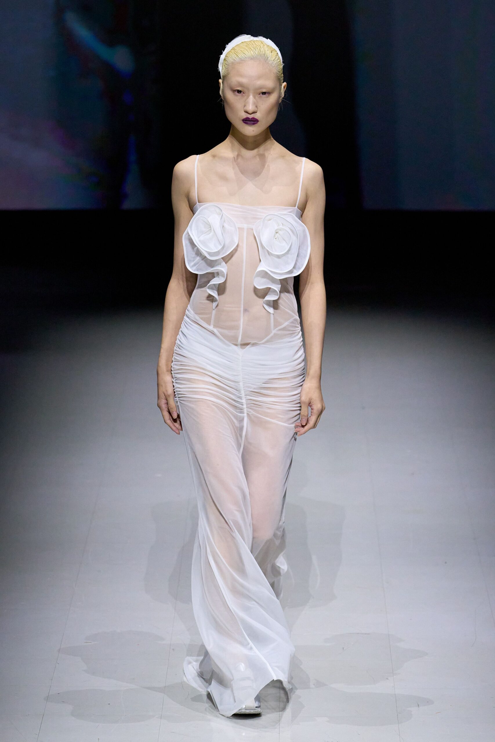 white sheer fitted gown