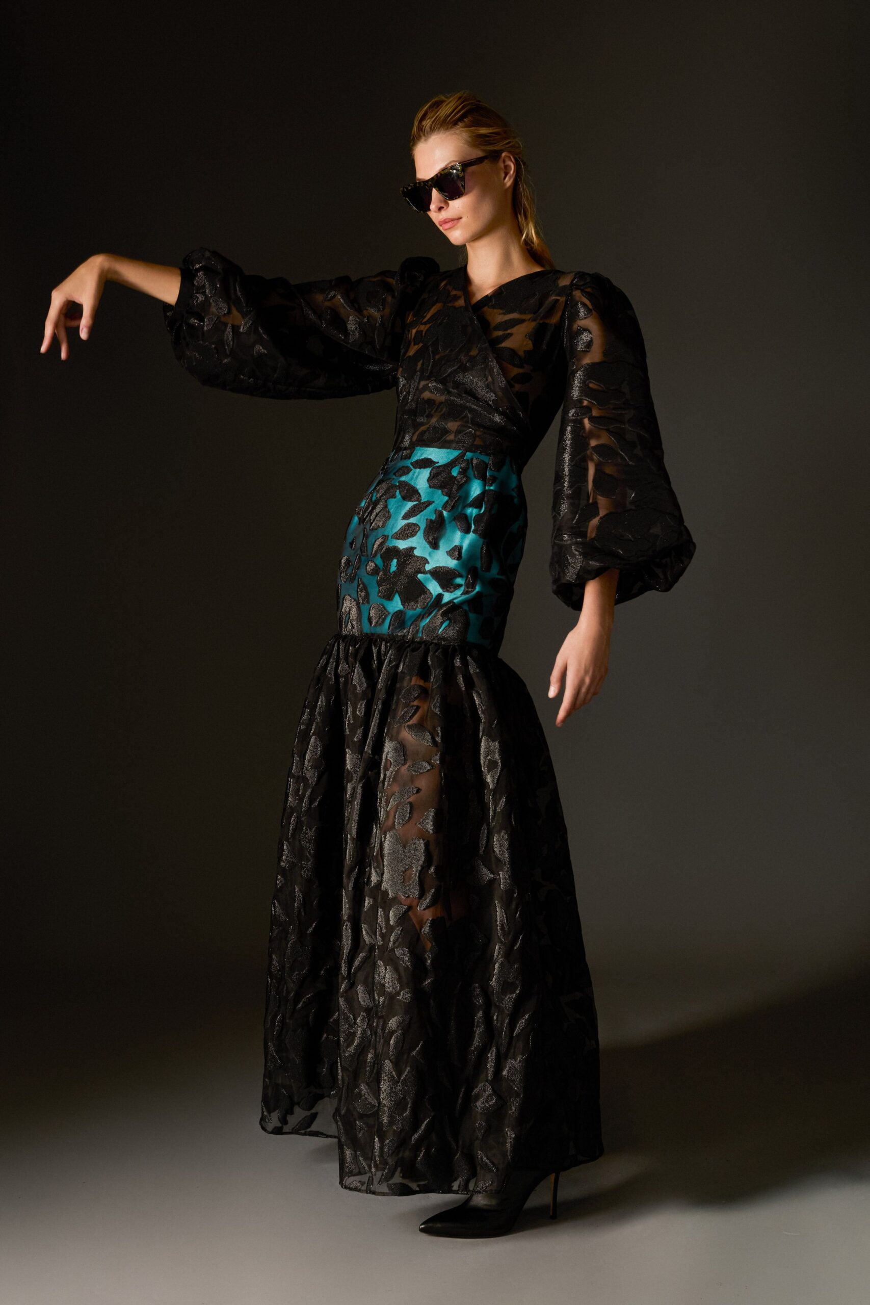 black silk long-sleeve gown