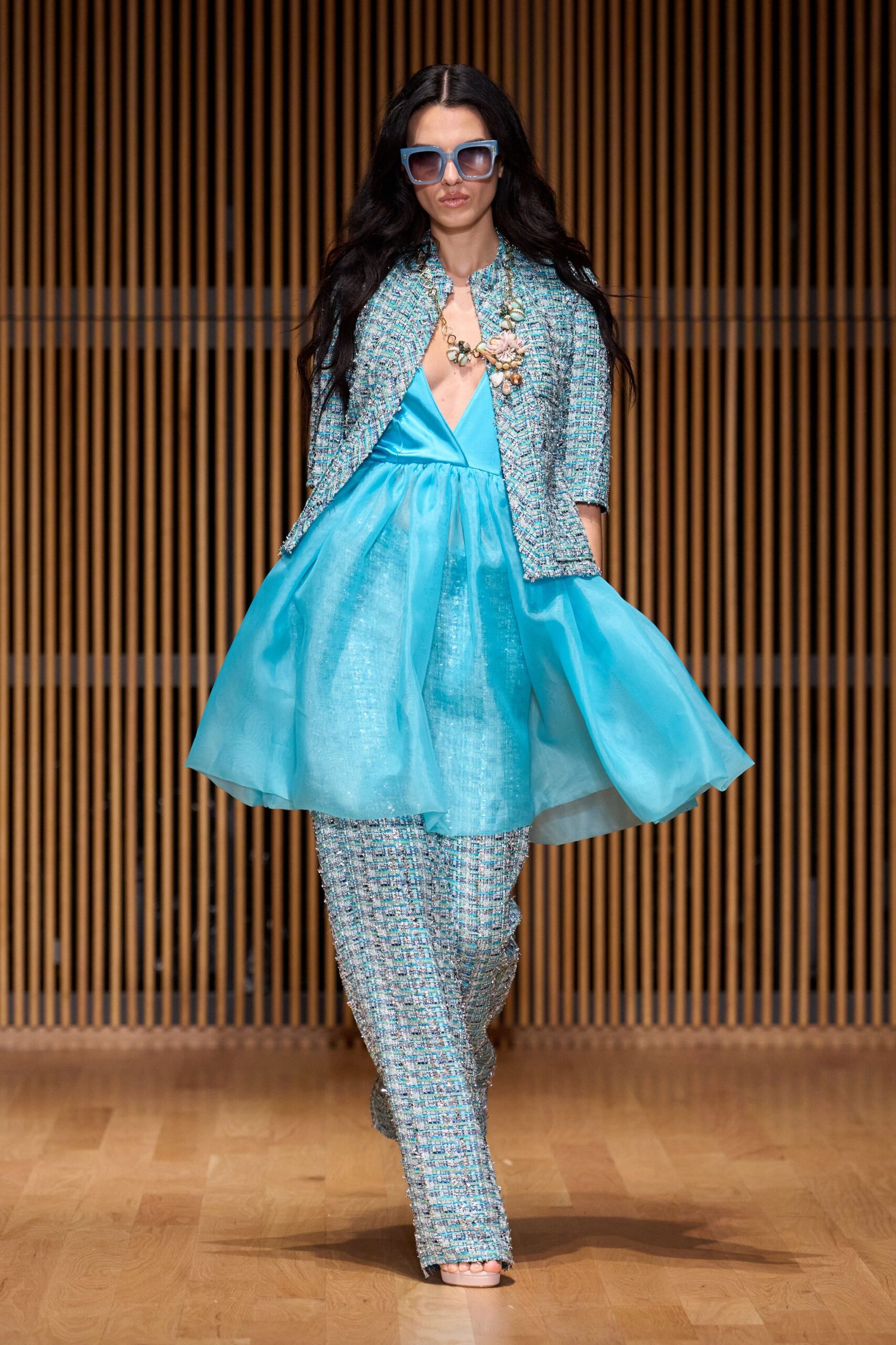 blue cotton short-sleeve collared structured printed jacket