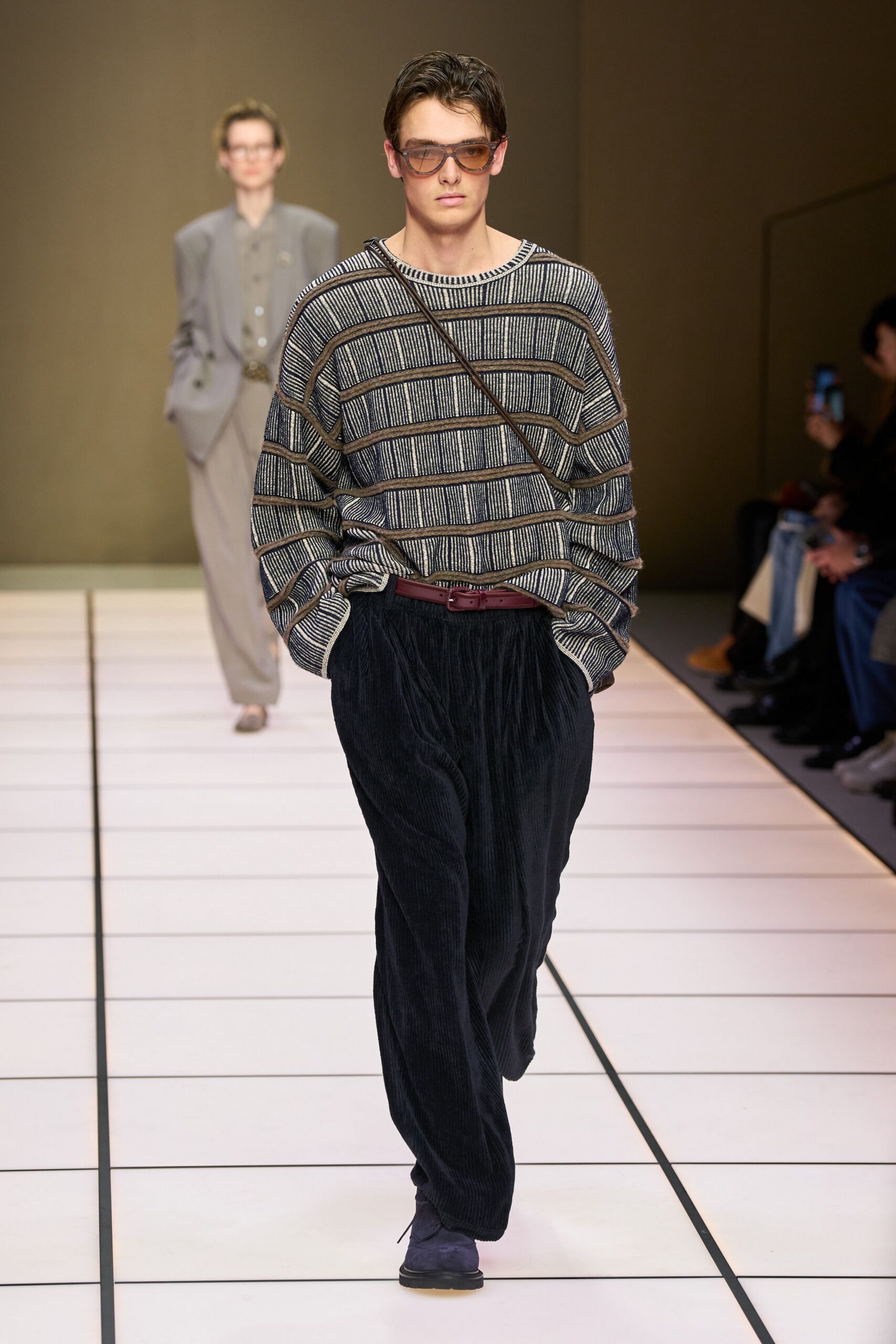 multi-striped relaxed top with black pants