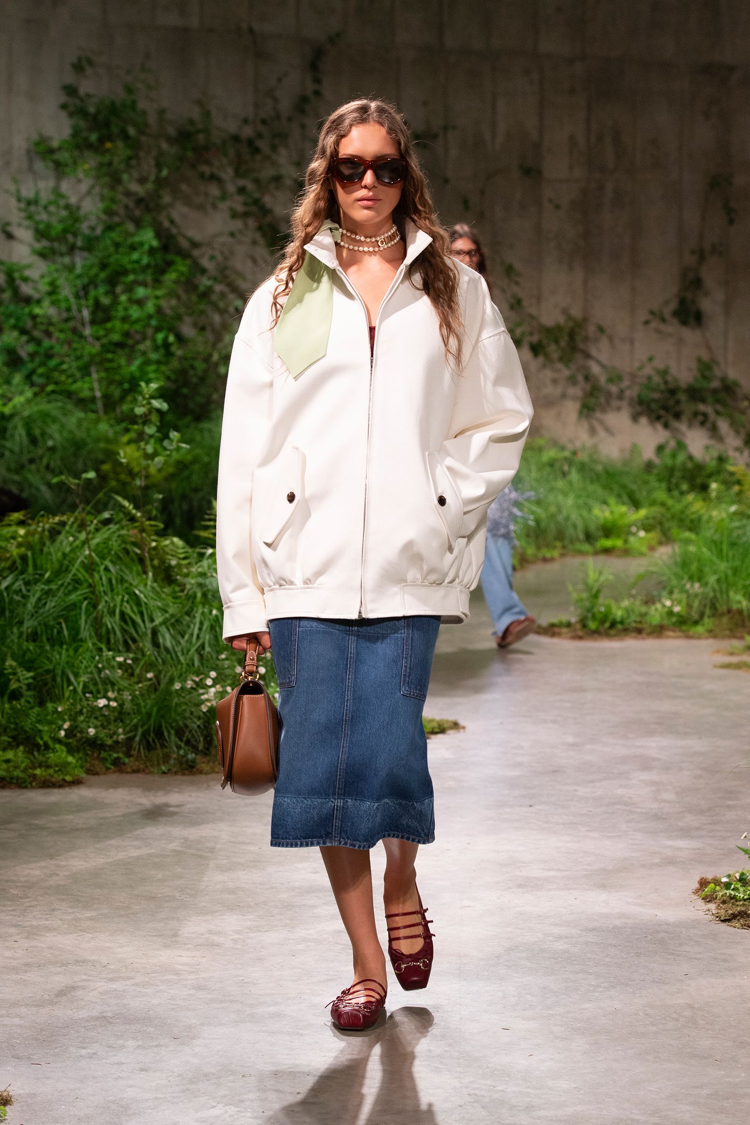 white leather long-sleeve collared oversized jacket