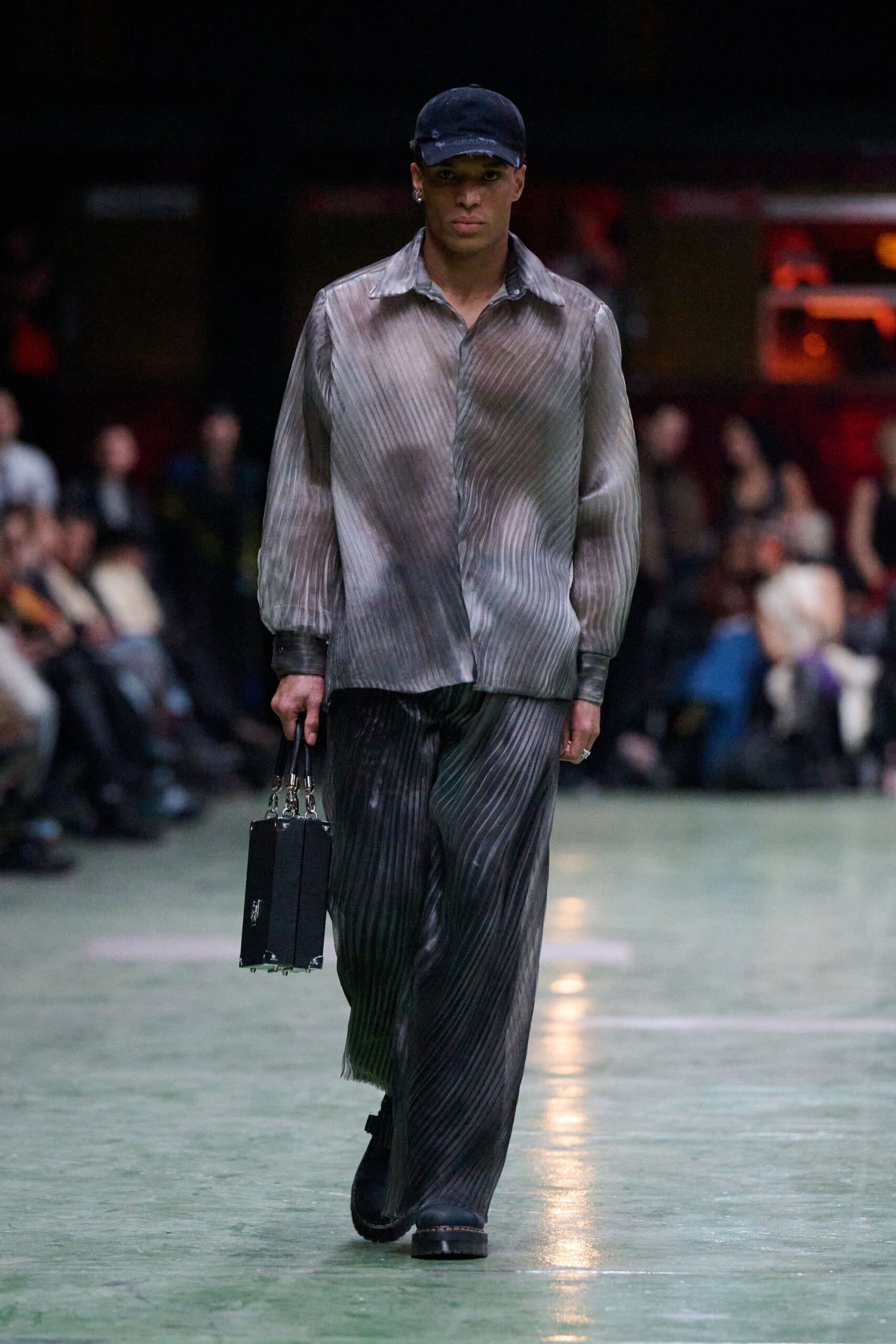 black silk relaxed striped wide-leg sheer pants