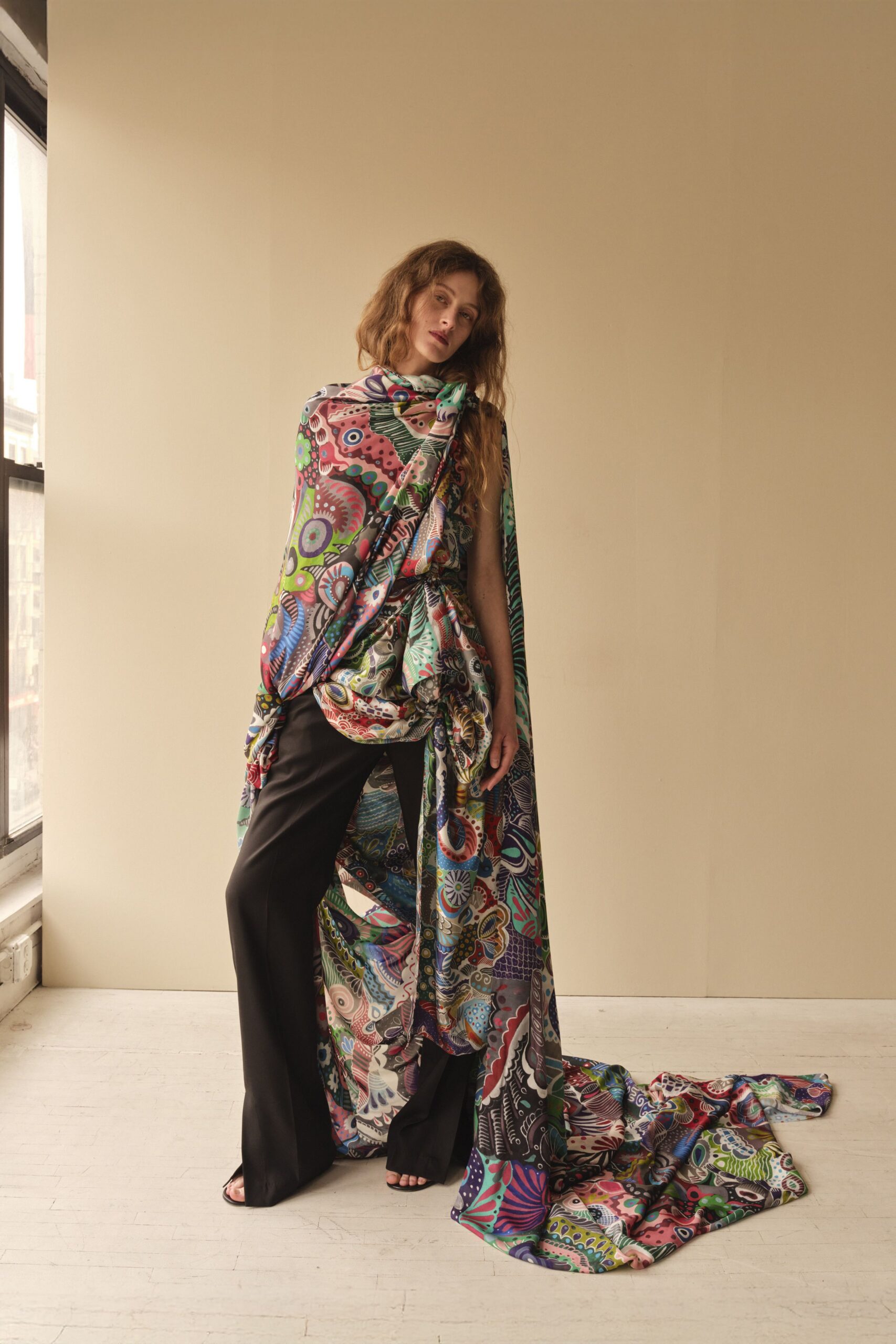 multi oversized printed flowing cape