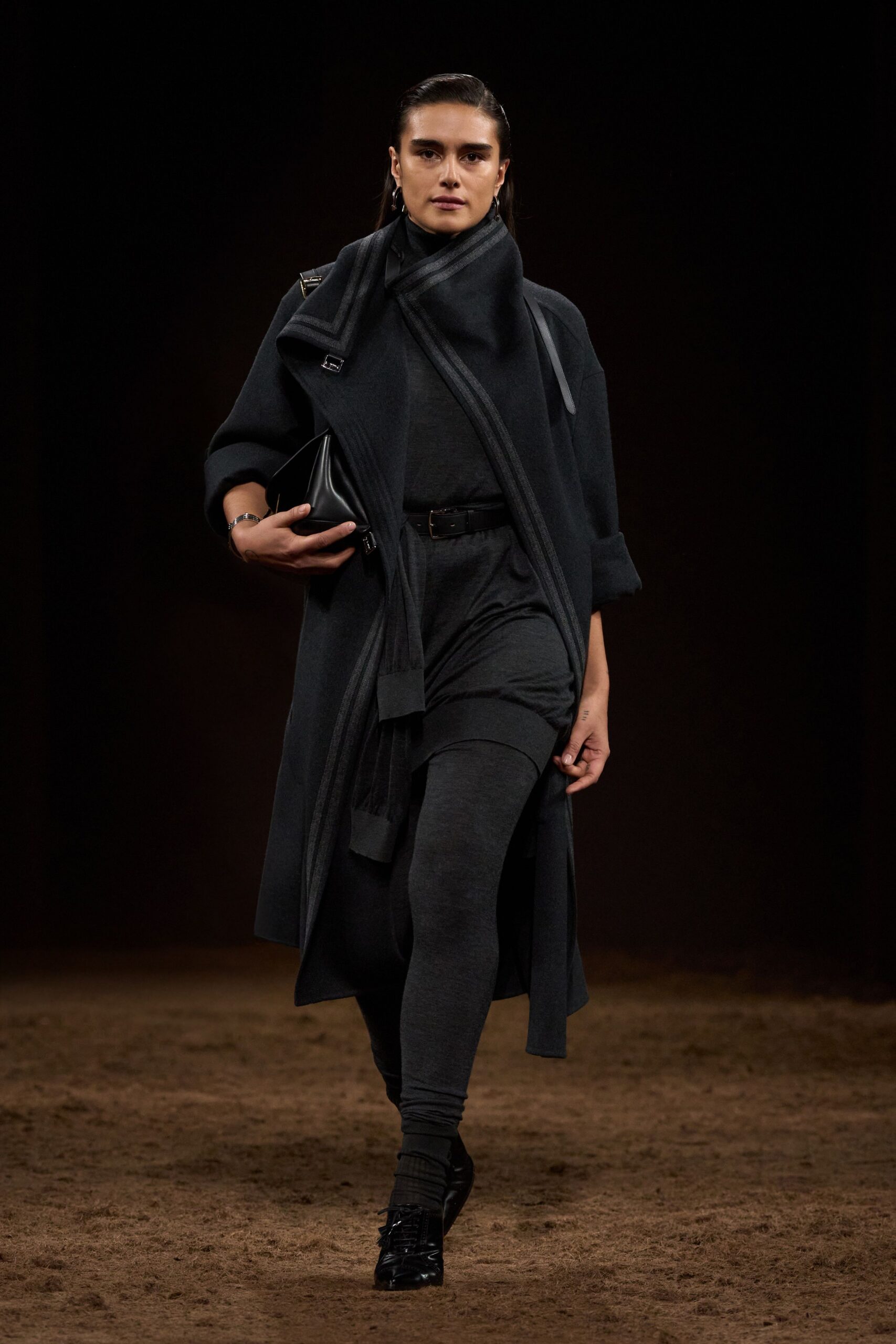 black wool coat with scarf