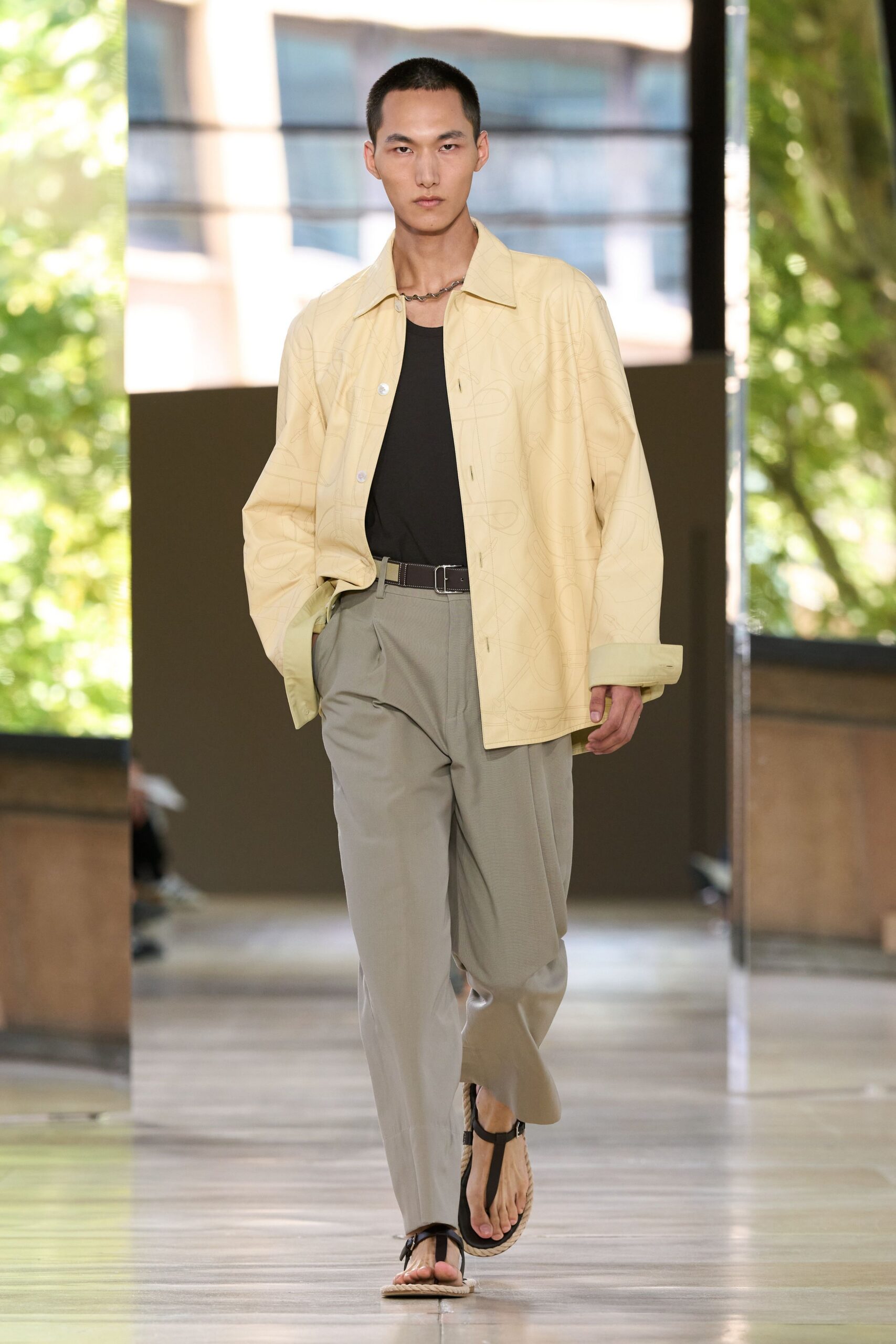 yellow cotton long-sleeve collared relaxed printed shirt