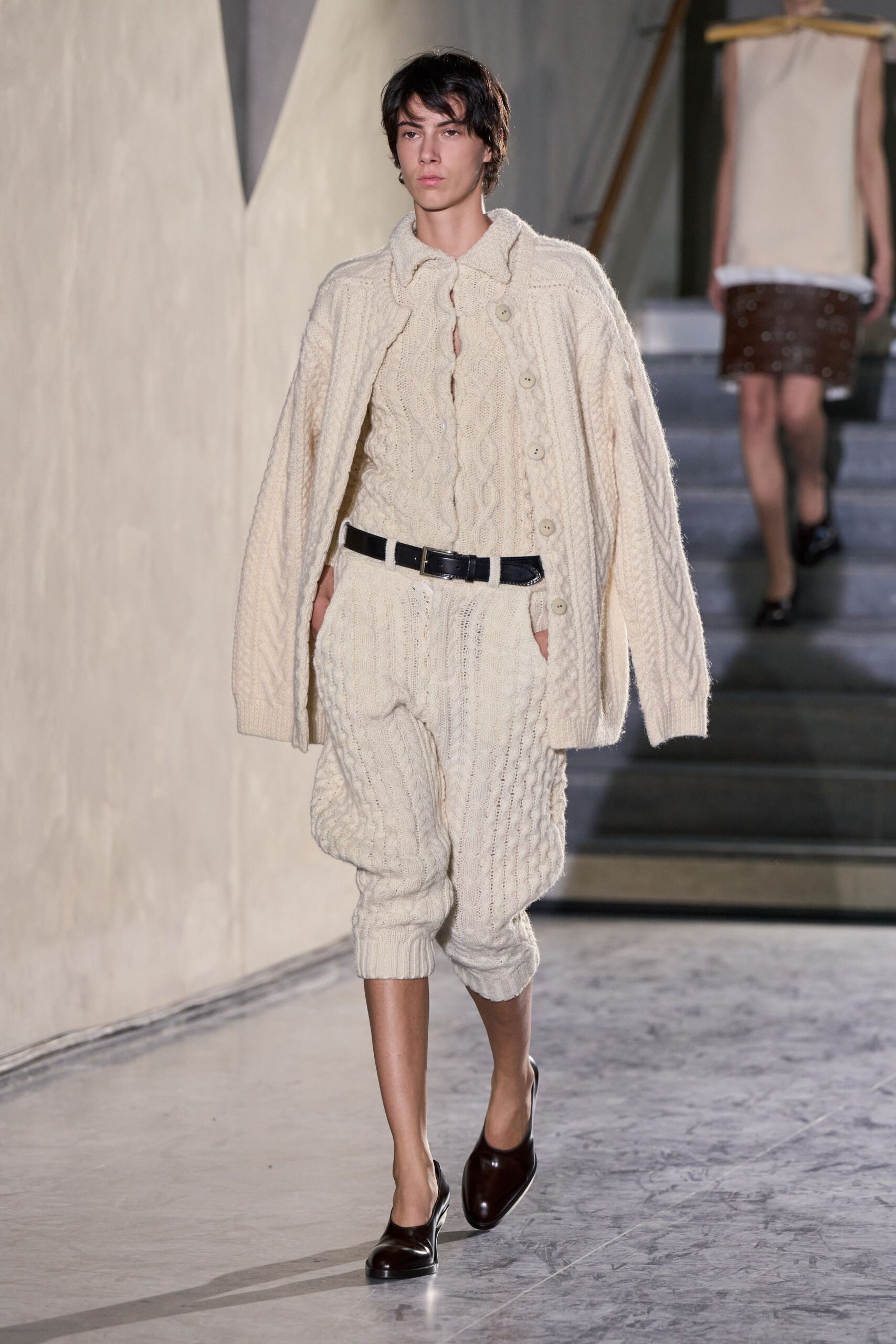 beige oversized cardigan and fitted top