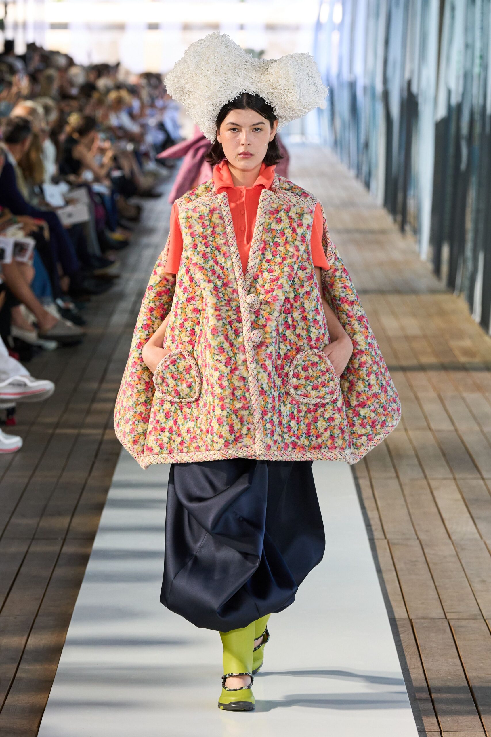 floral cape with orange shirt