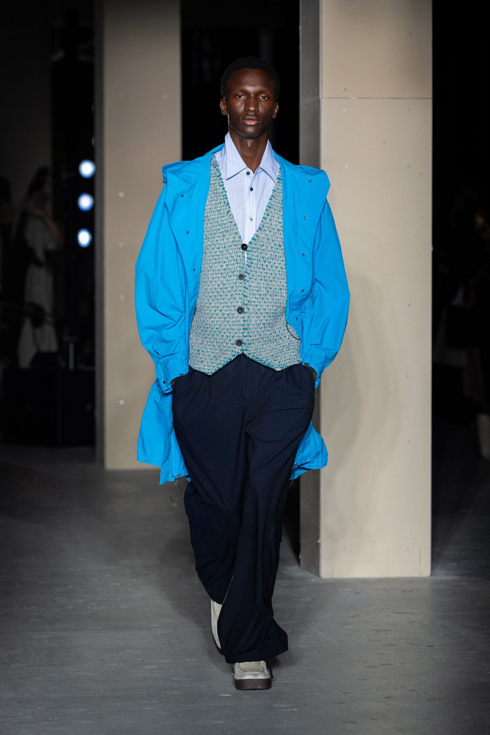 blue coat with multi vest