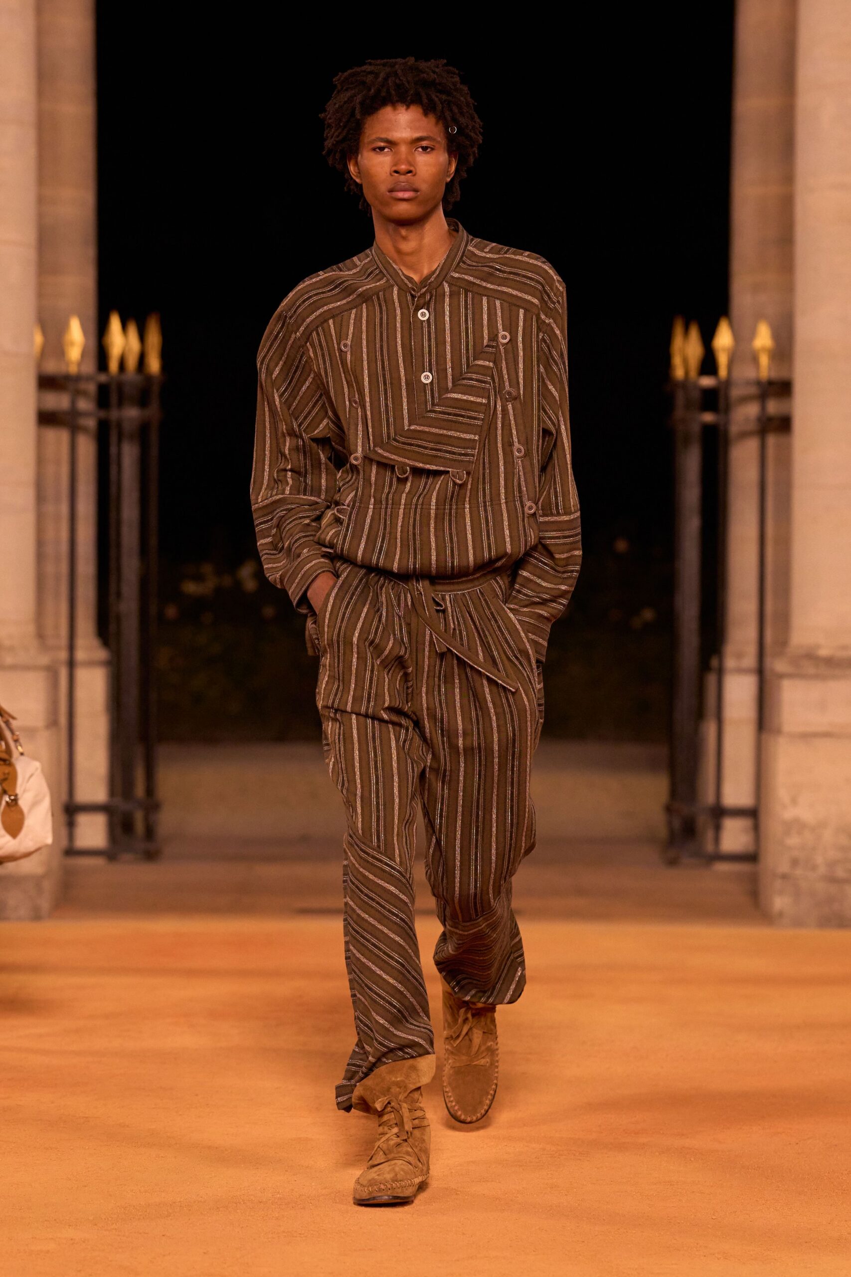striped brown cotton outfit