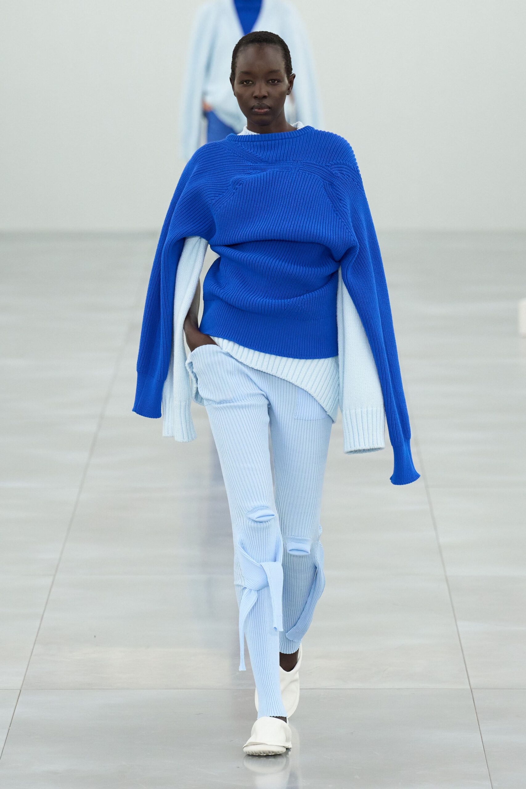 blue cotton long-sleeve oversized ribbed sweater