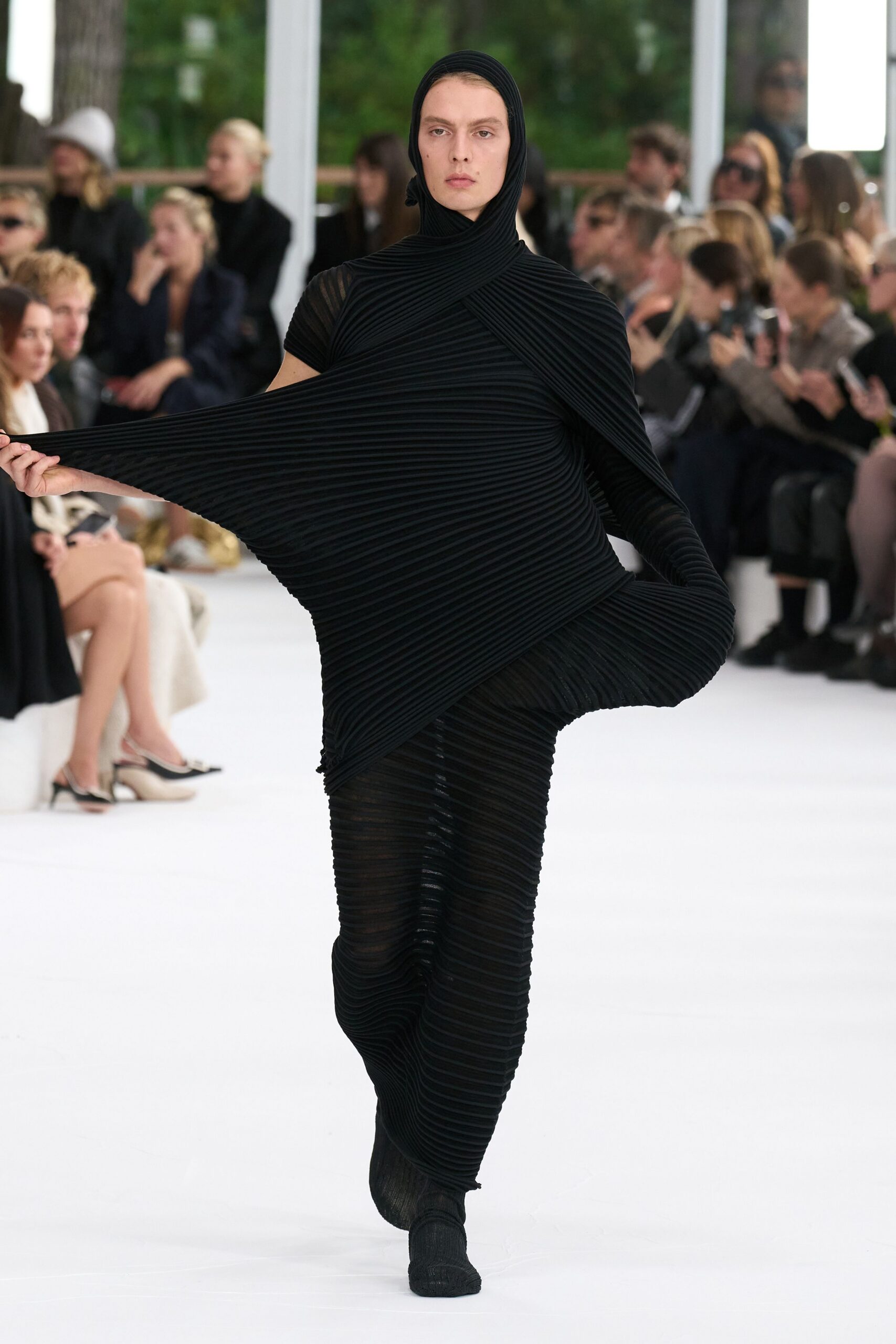 black pleated fitted jumpsuit