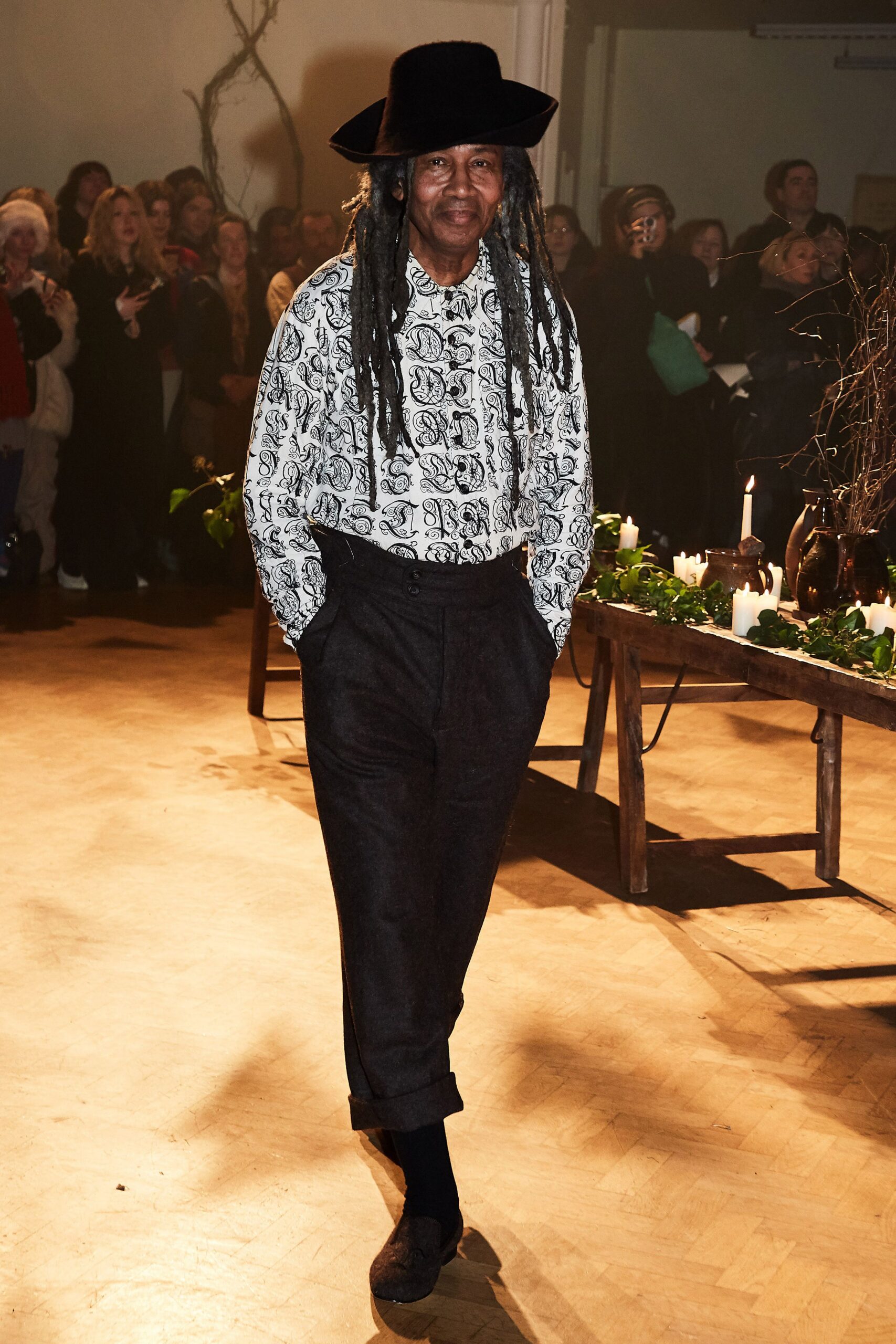 black wool tailored pleated pants