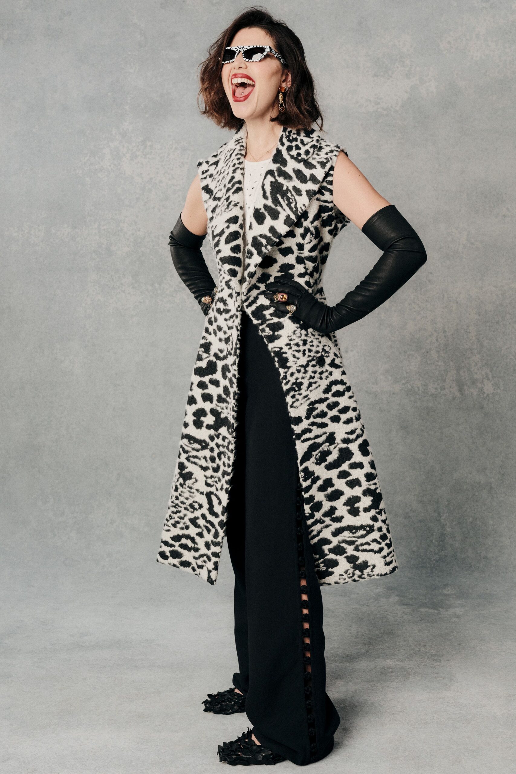 black and white animal-print coat