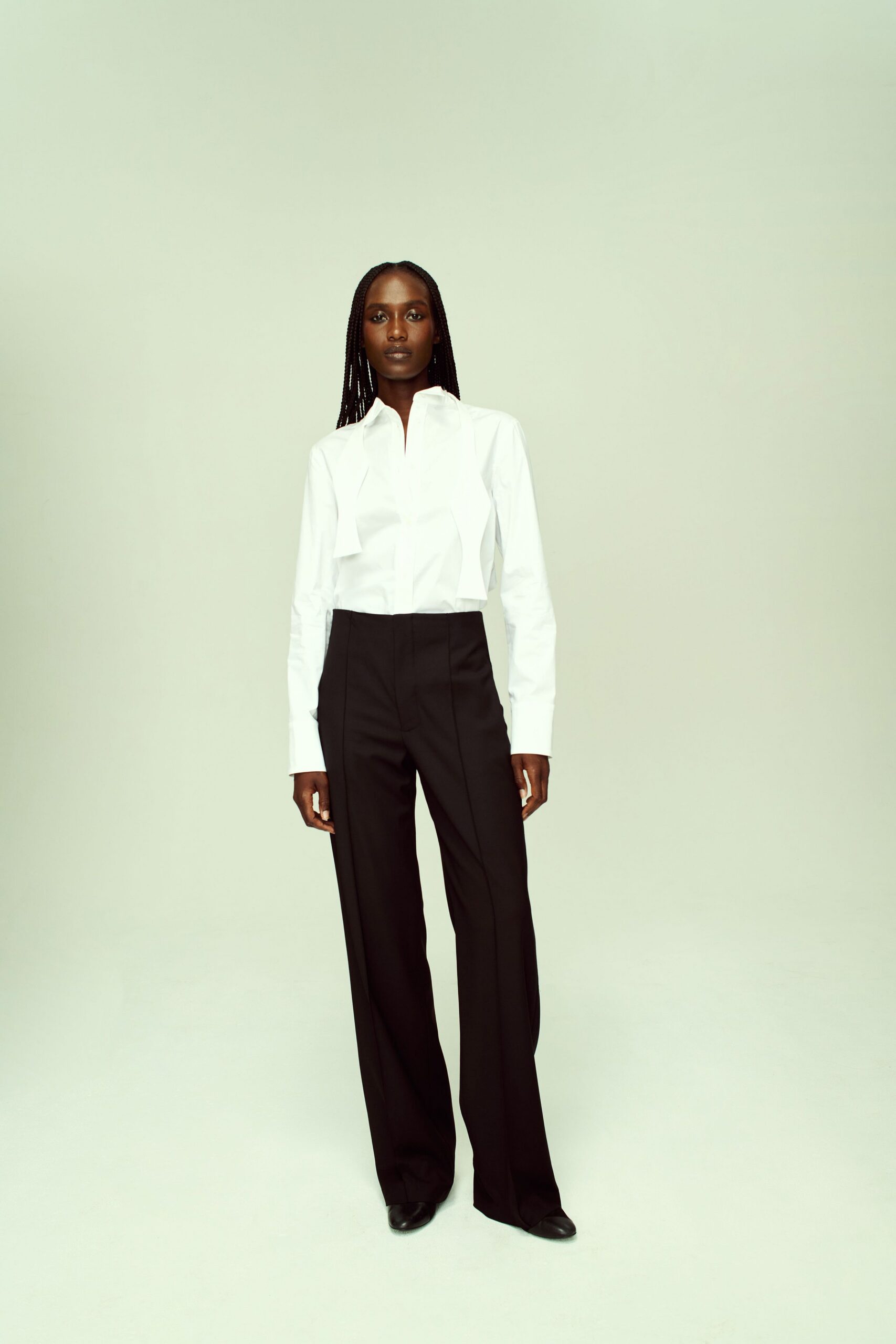 black cotton tailored high-waisted straight-leg pants