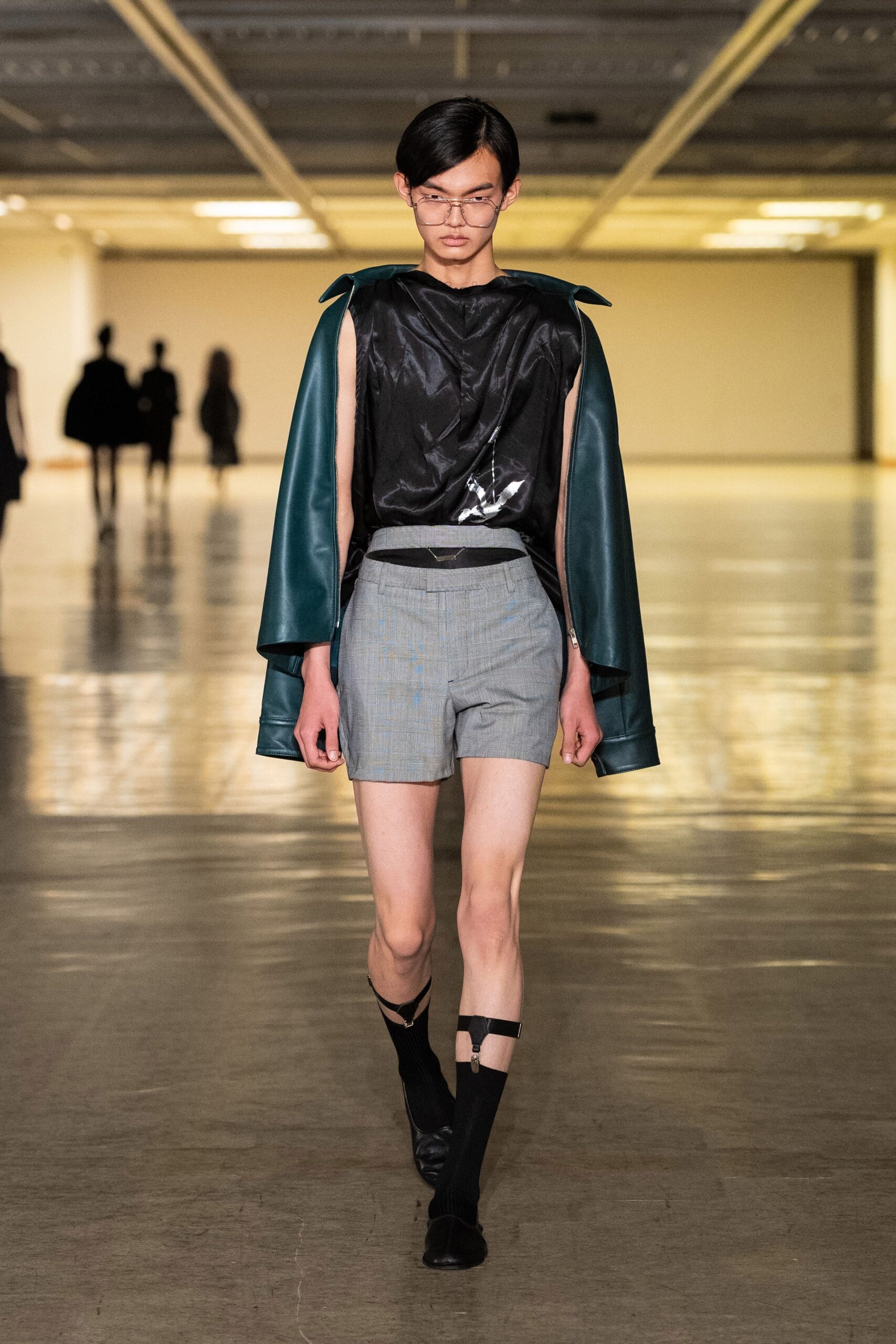 green leather structured coat