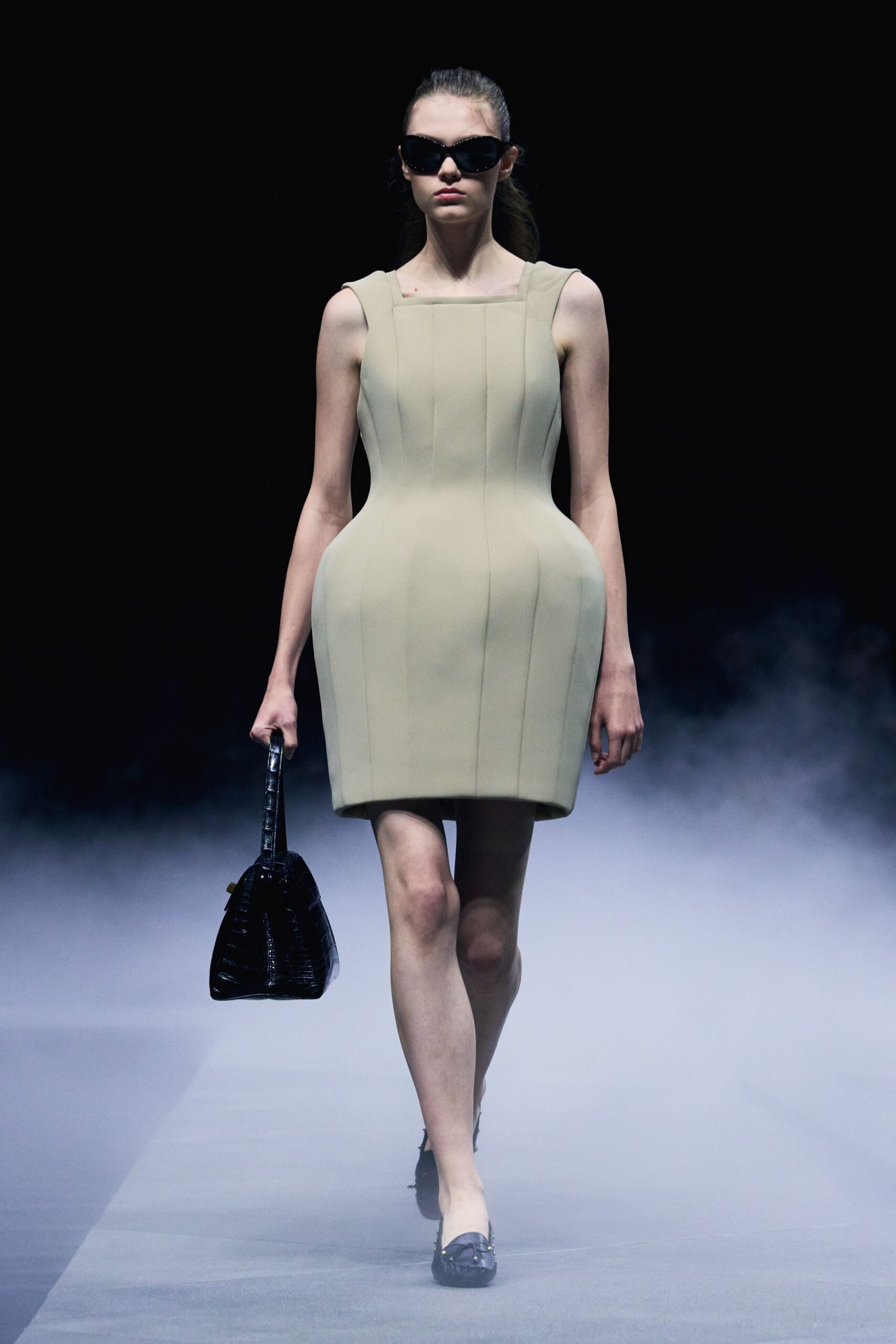 fitted beige sleeveless dress