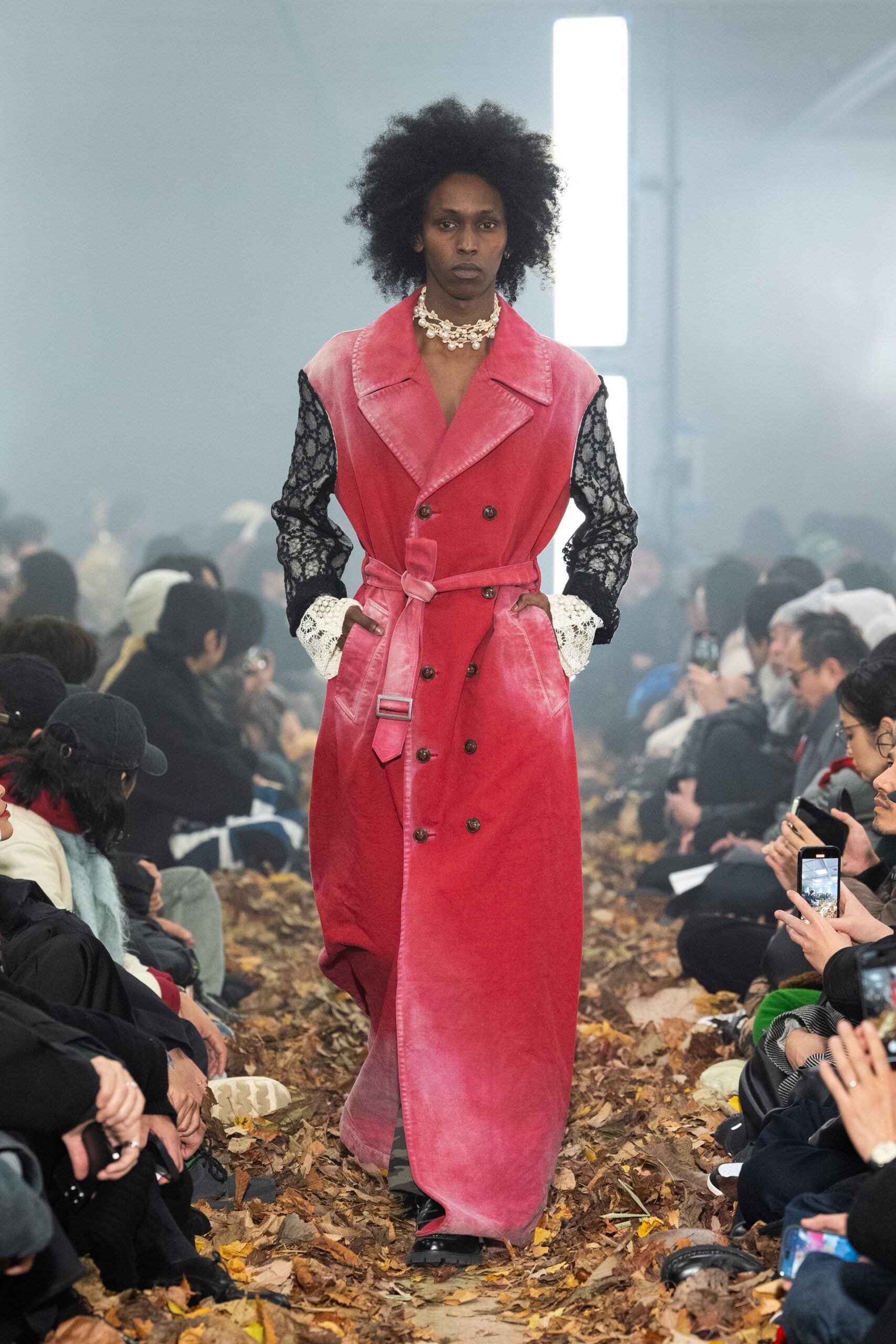 pink velvet long-sleeve collared fitted belted buttoned coat