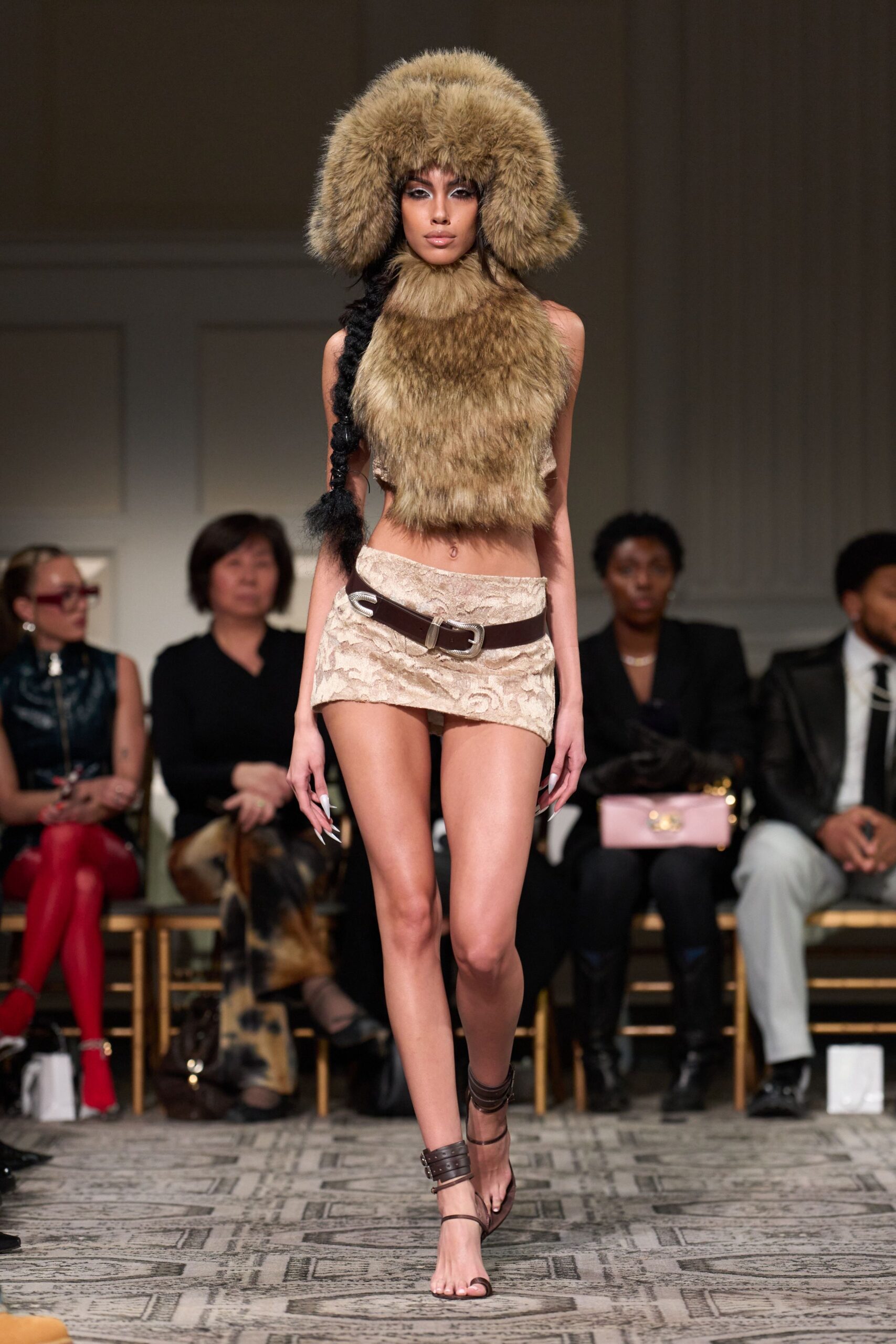 brown fur sleeveless fitted top