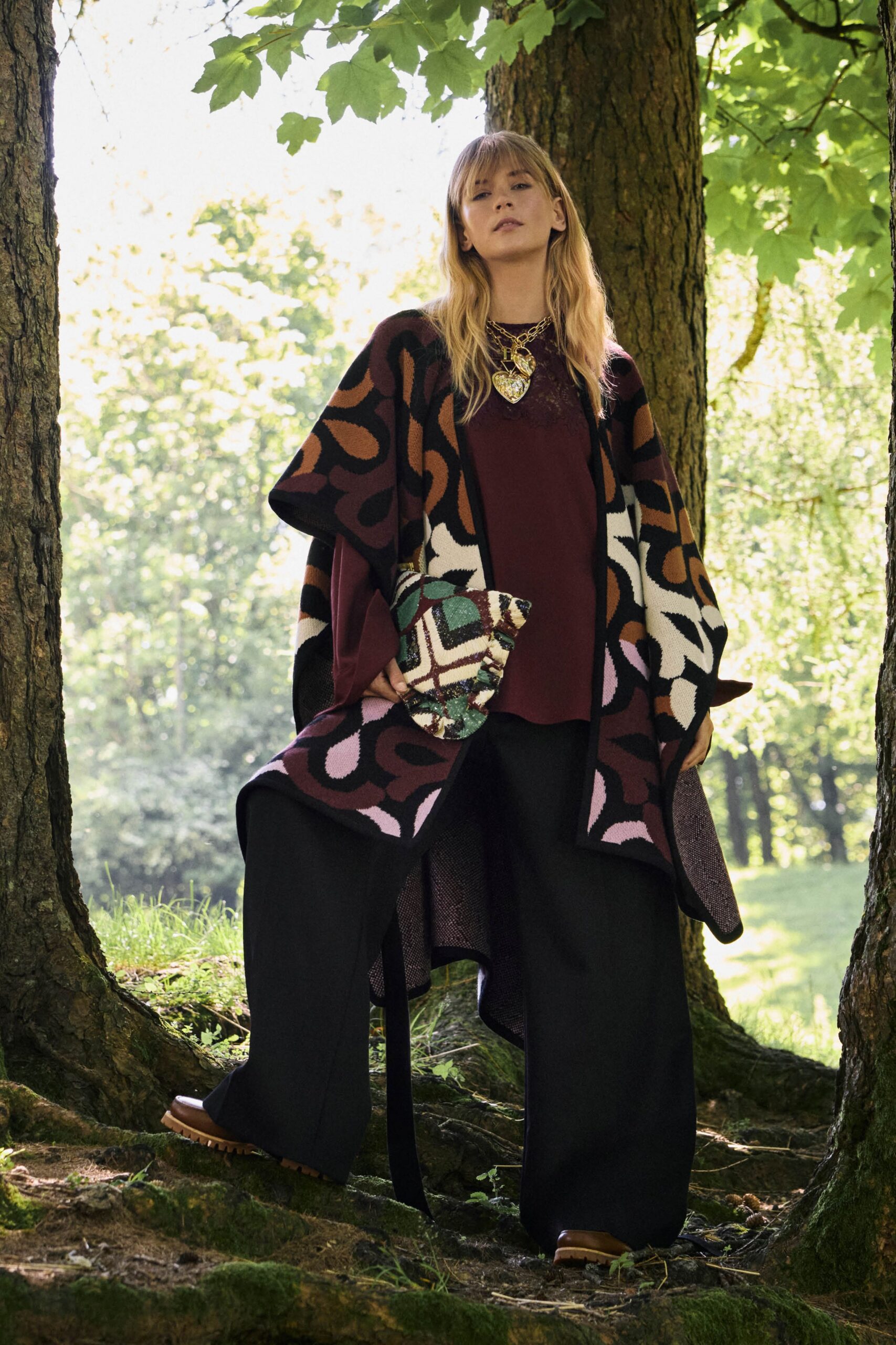 multi wool relaxed layered cape
