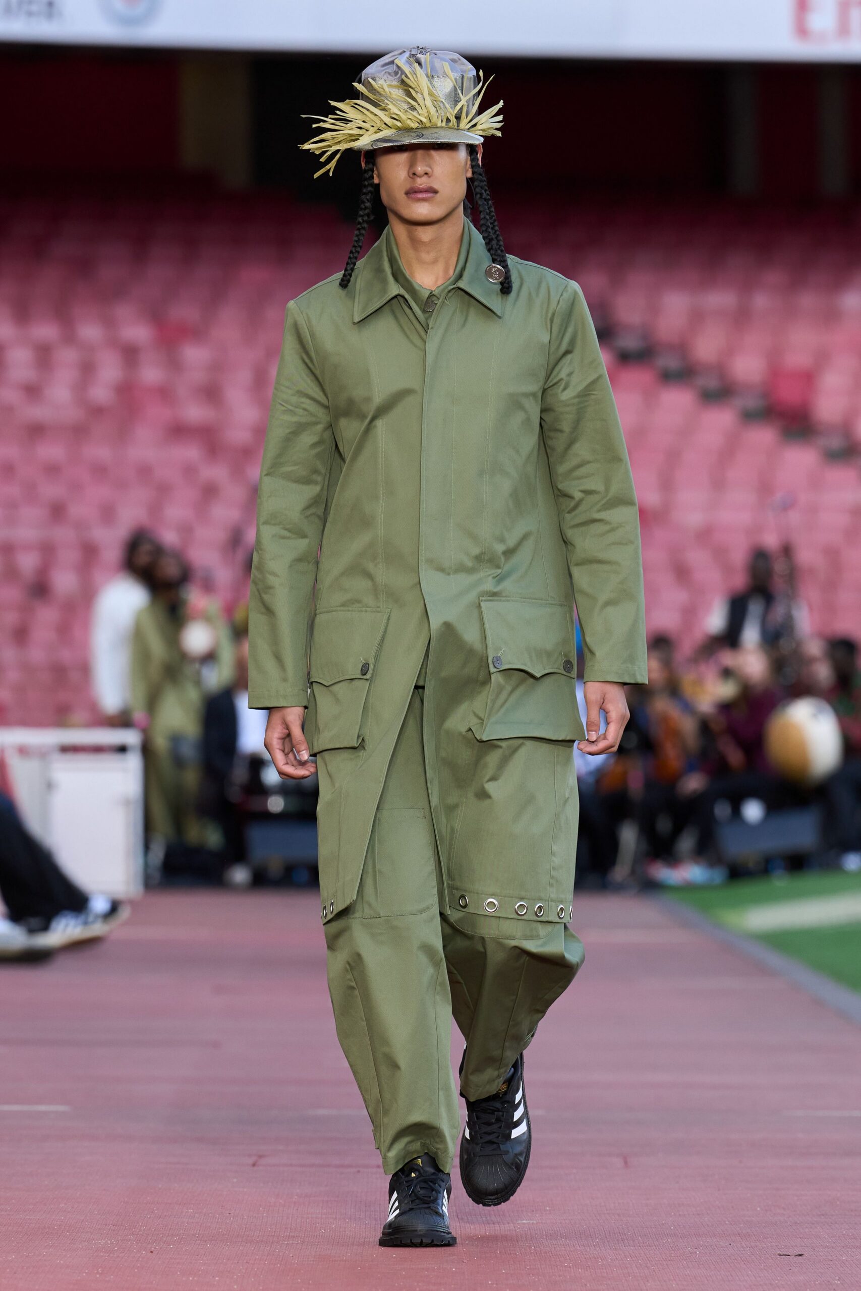 green cotton coat and pants