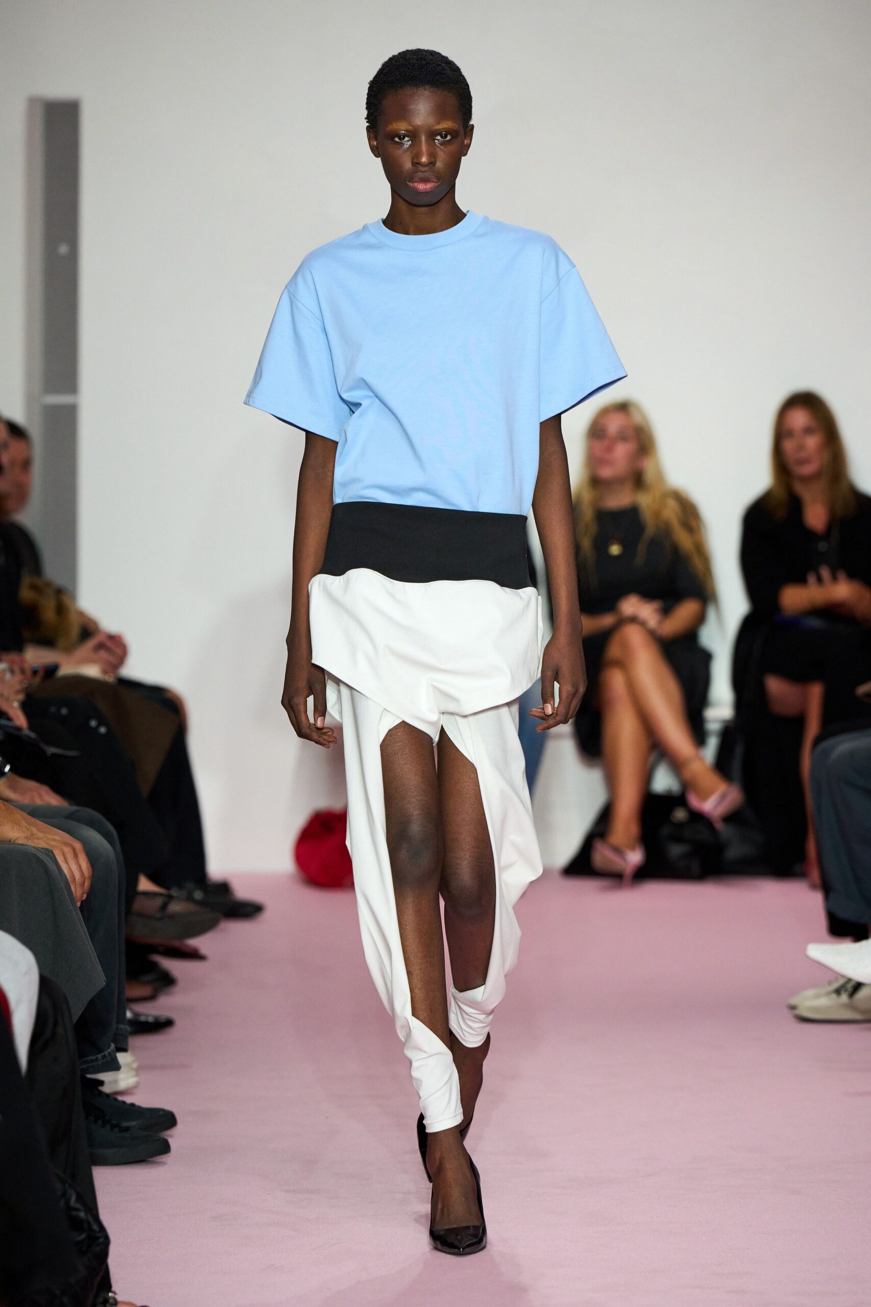 white cotton asymmetric fitted draped skirt