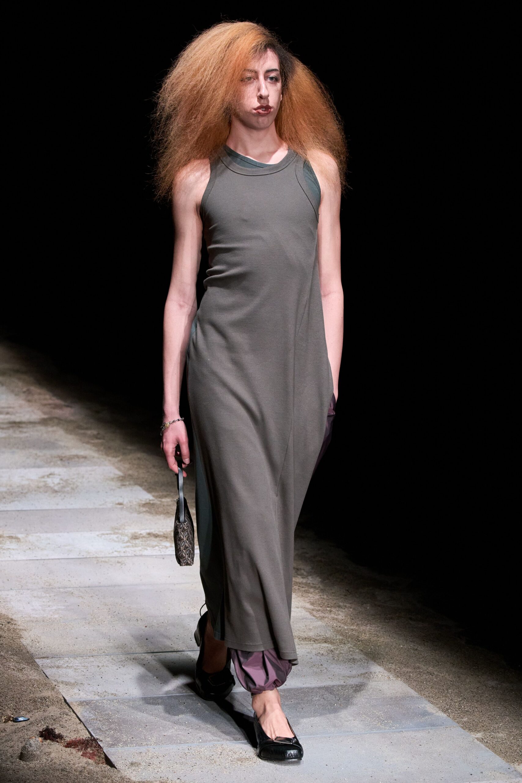 gray cotton sleeveless high-neck fitted straight-leg maxi dress