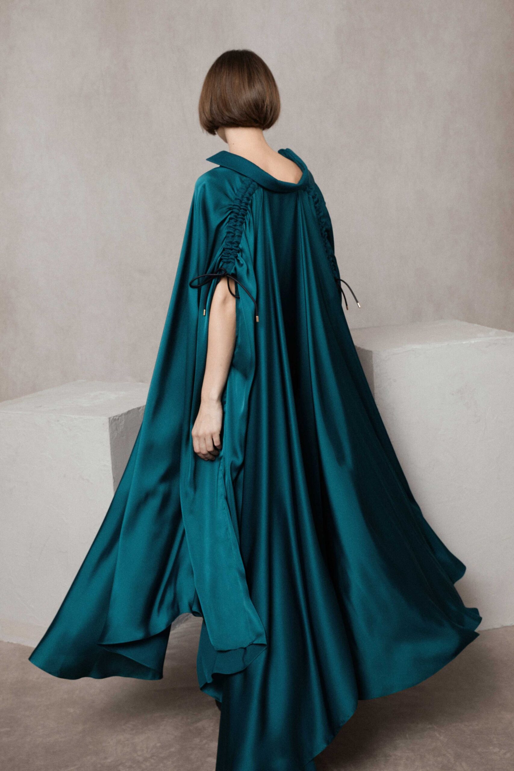 teal silk relaxed cape