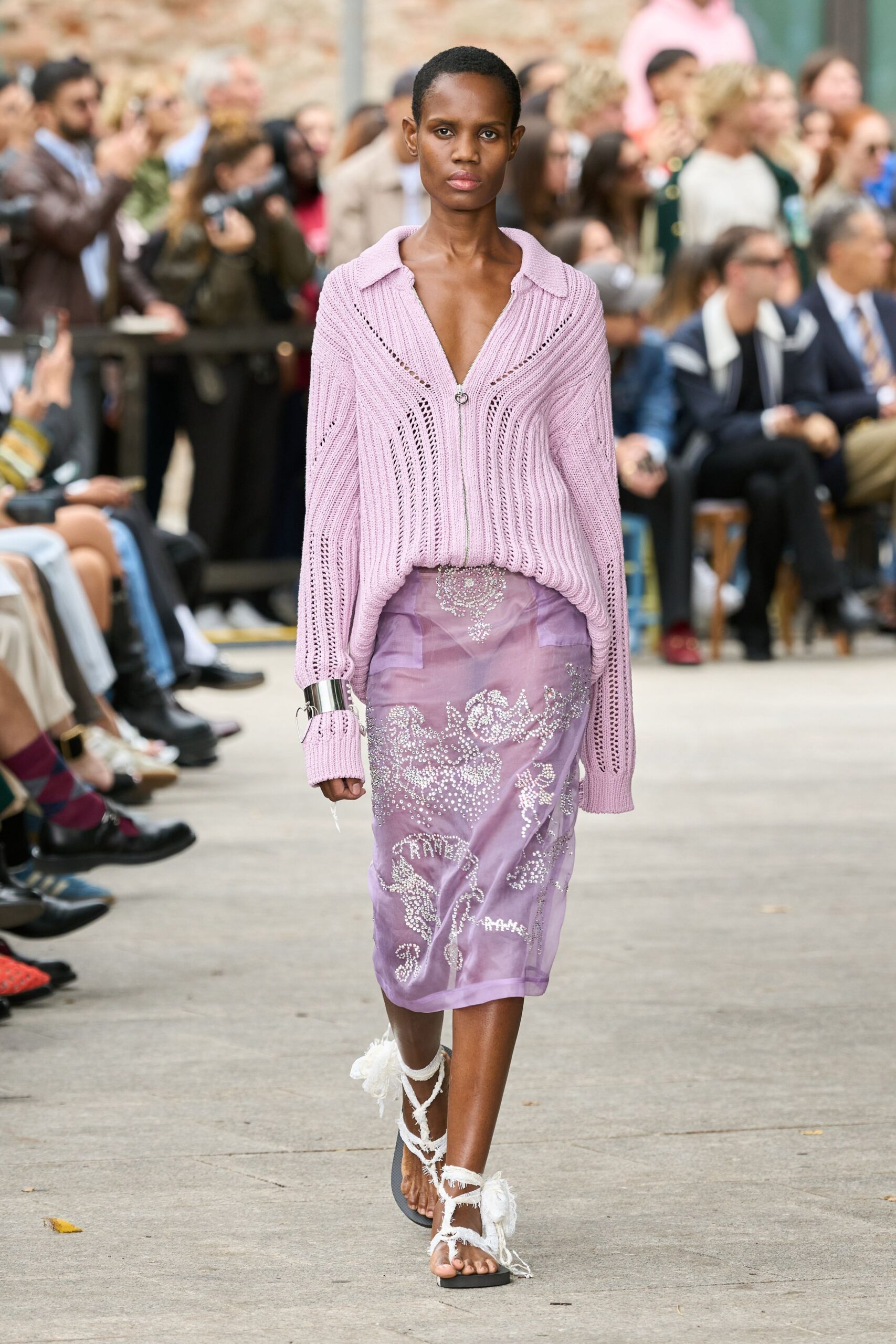 purple silk slit fitted embroidered sheer skirt