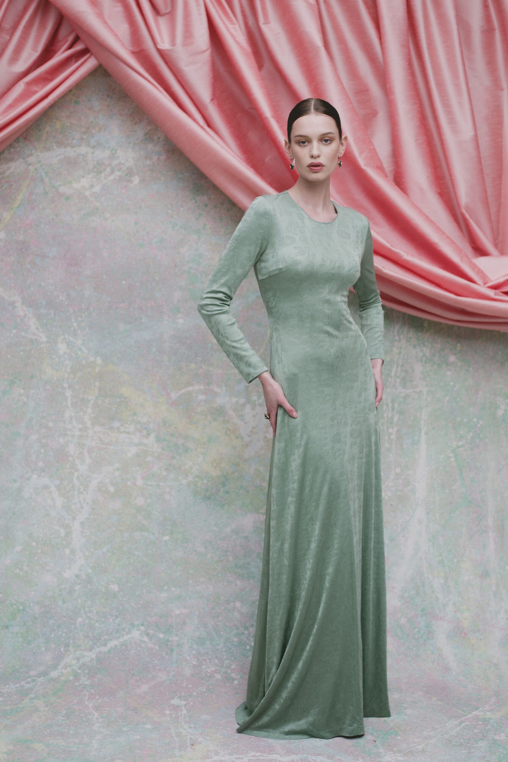 fitted green velvet gown