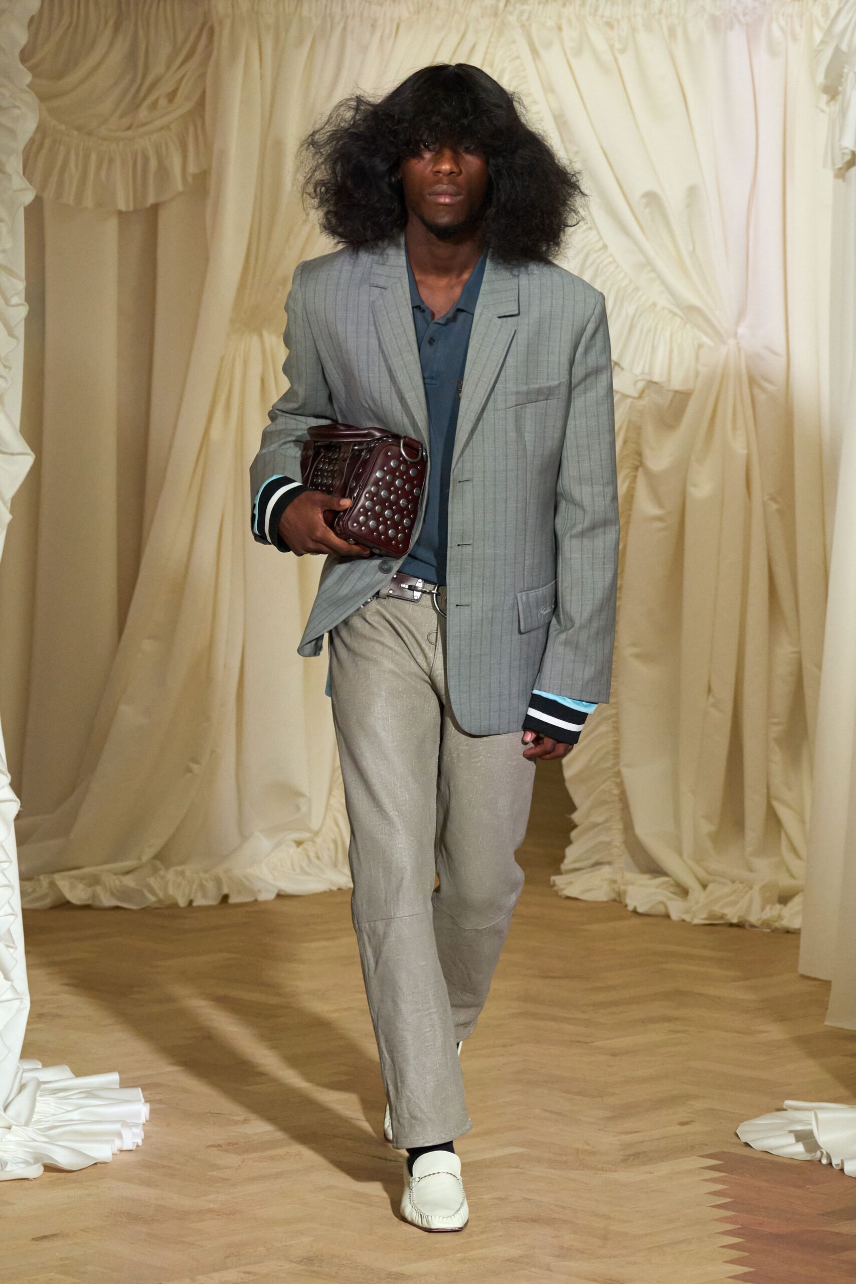 beige cotton slim straight-leg pants